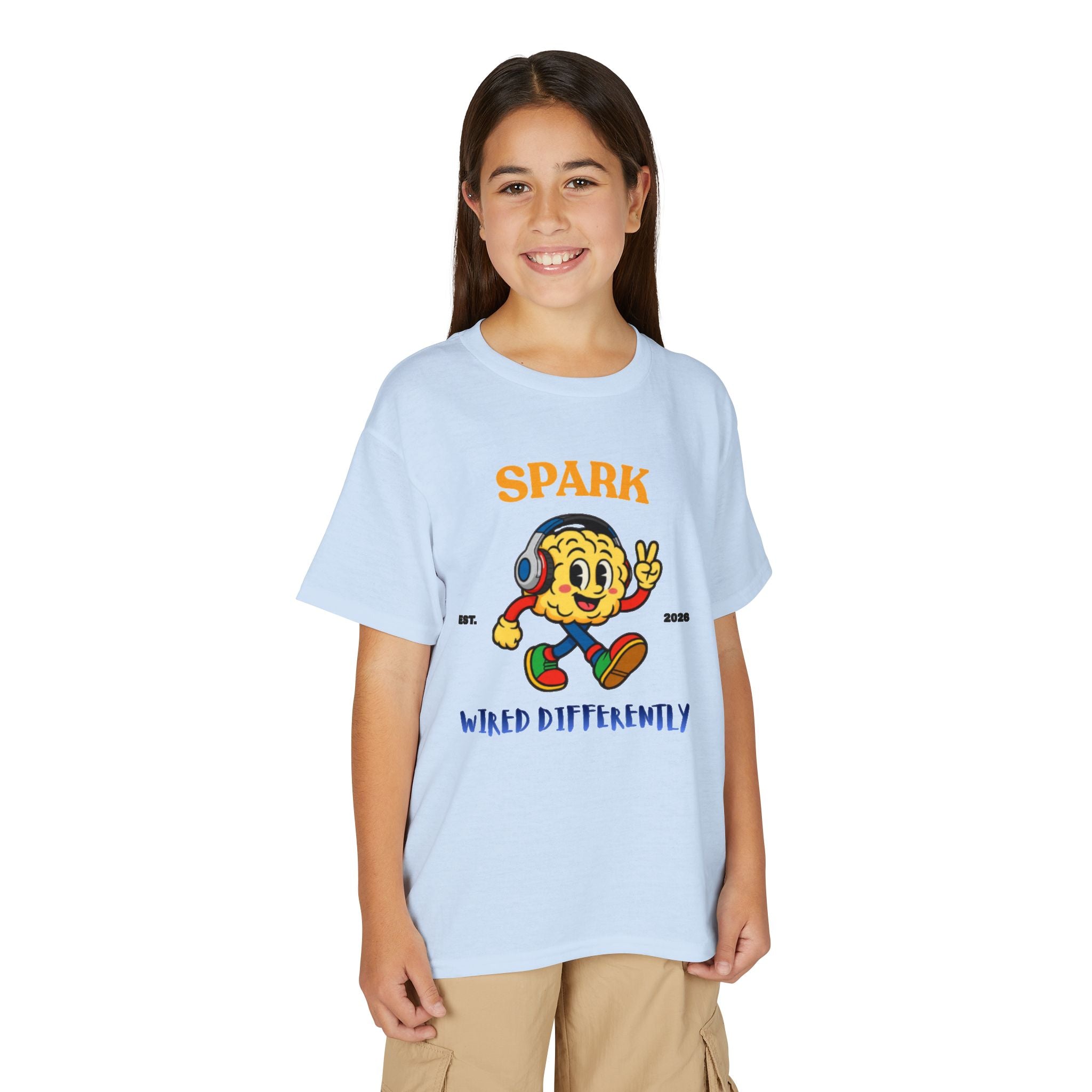 SPARK Wired Differently Youth Tee | Retro Neurodivergent Pride Kids Shirt | Wired Differently Mascot T-Shirt