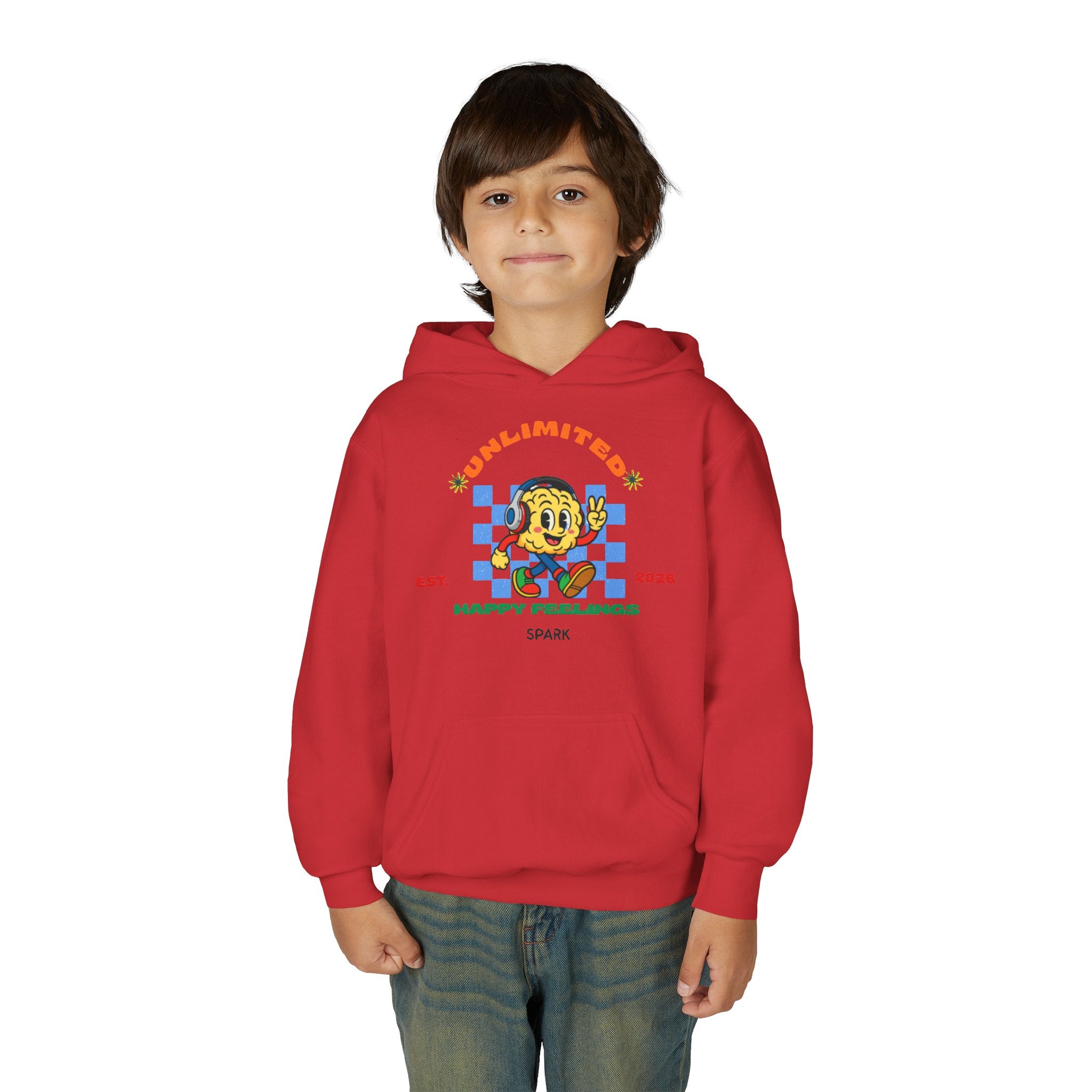 SPARK Wired Differently Youth Hoodie | Unlimited Happy Feelings Retro Sweatshirt