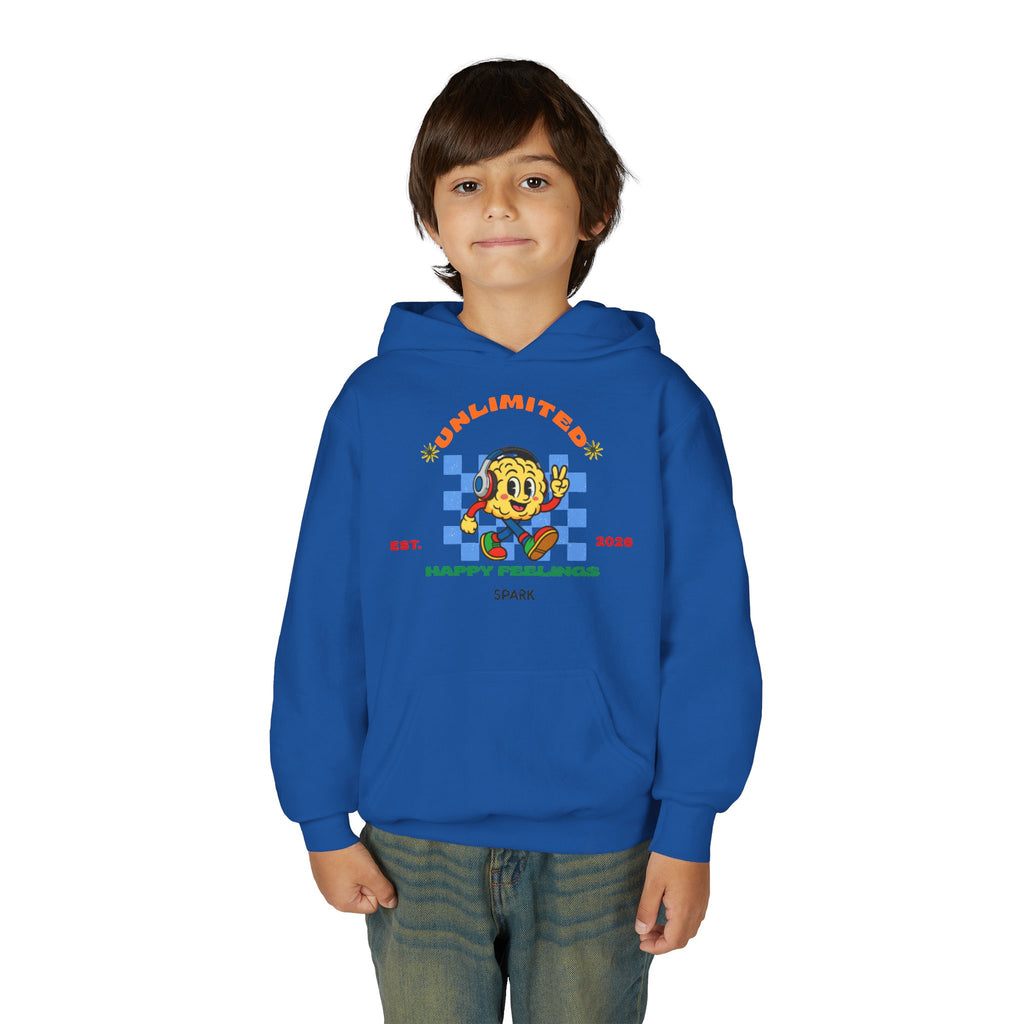 SPARK Wired Differently Youth Hoodie | Unlimited Happy Feelings Retro Sweatshirt
