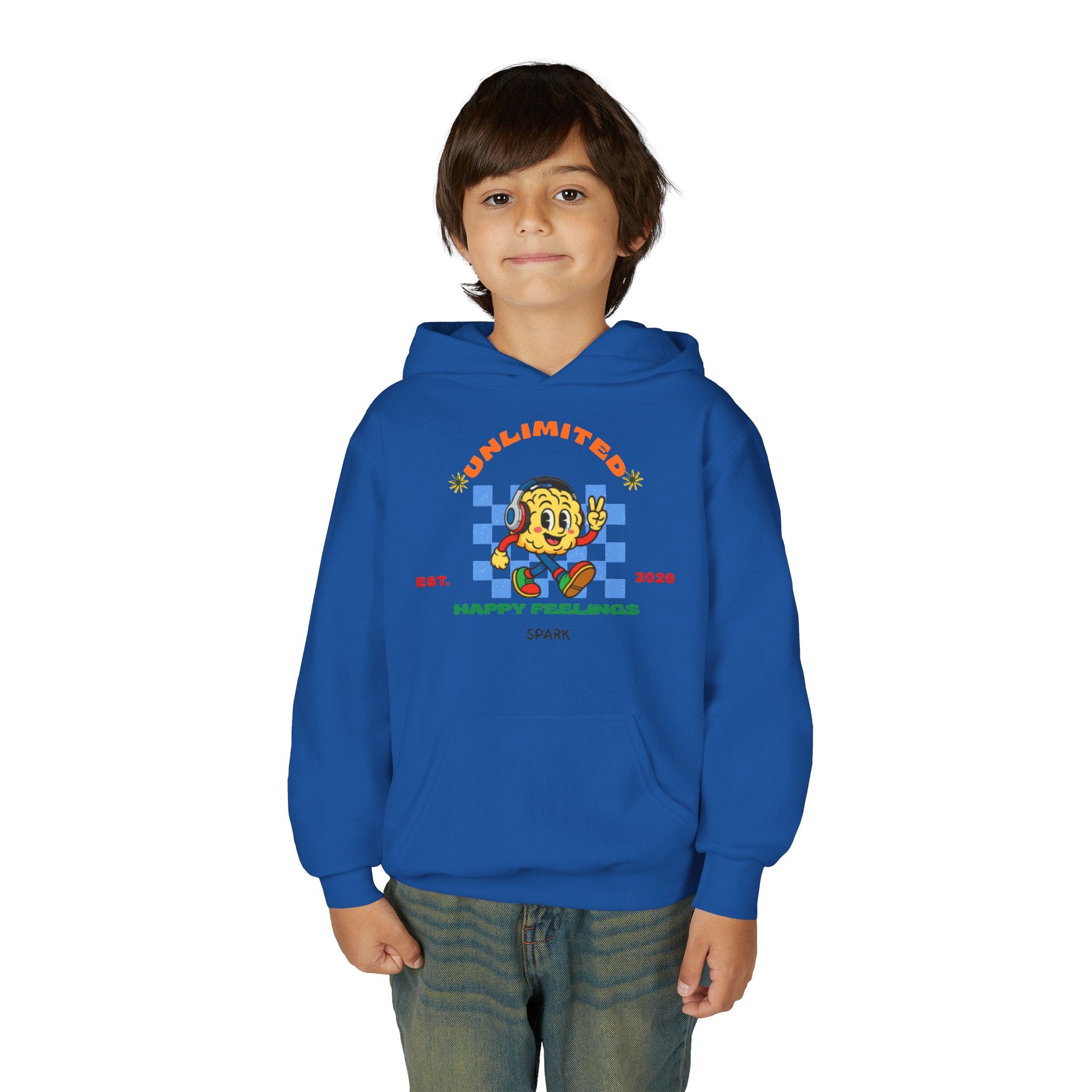 SPARK Wired Differently Youth Hoodie | Unlimited Happy Feelings Retro Sweatshirt