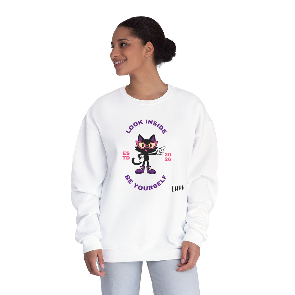 LUNA Wired Differently Crewneck Sweatshirt | Look Inside Be Yourself Cat Design