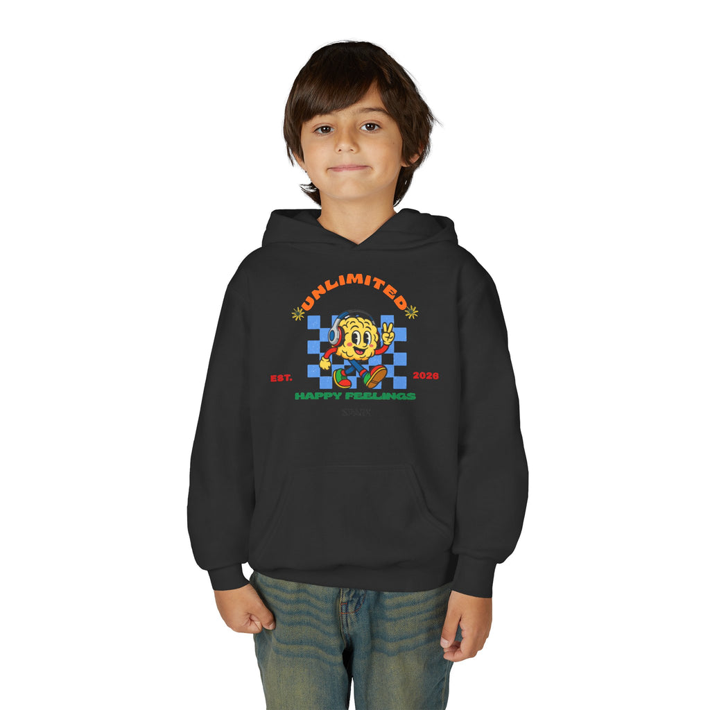 SPARK Wired Differently Youth Hoodie | Unlimited Happy Feelings Retro Sweatshirt
