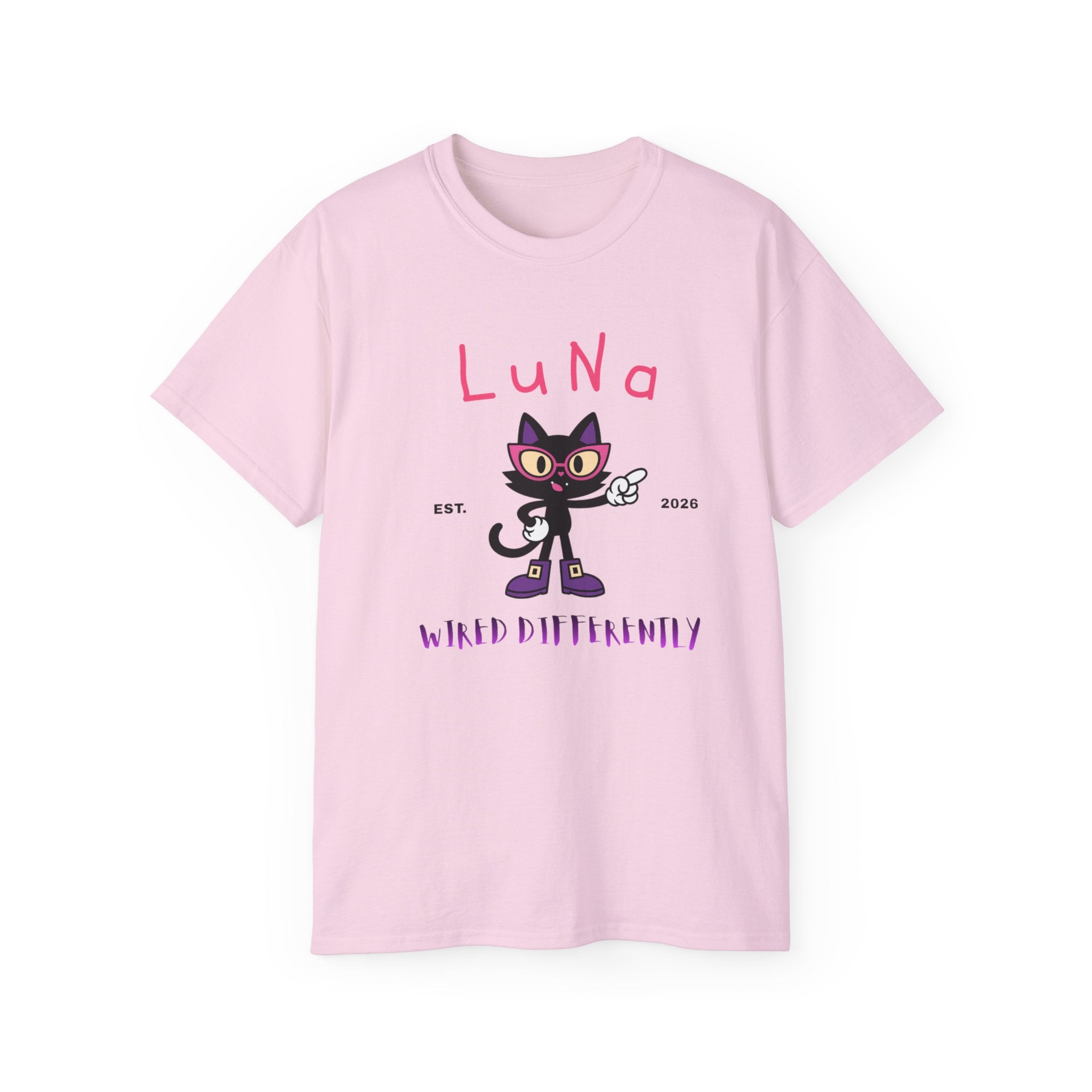 LUNA Wired Differently Tee | Neurodivergent Cat Mascot Shirt