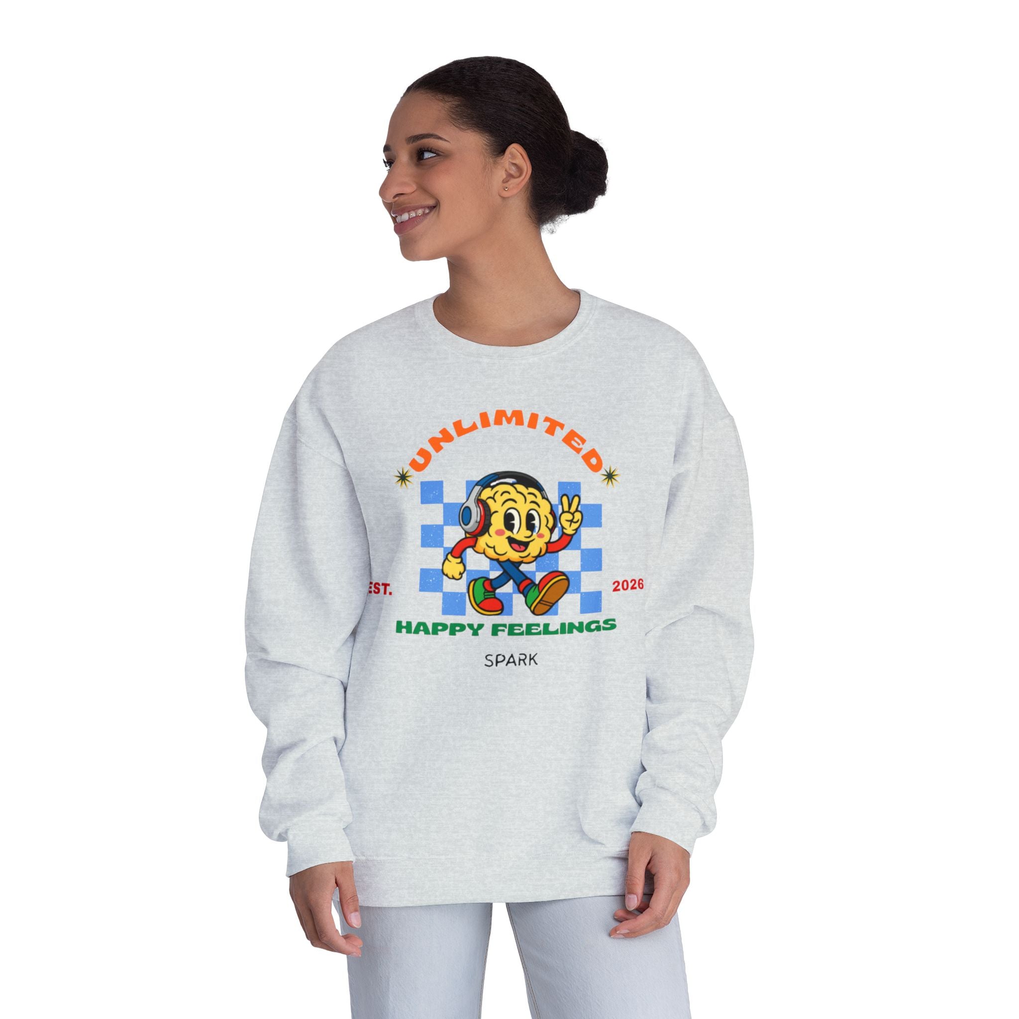 SPARK Wired Differently Crewneck Sweatshirt | Unlimited Happy Feelings Retro Pullover