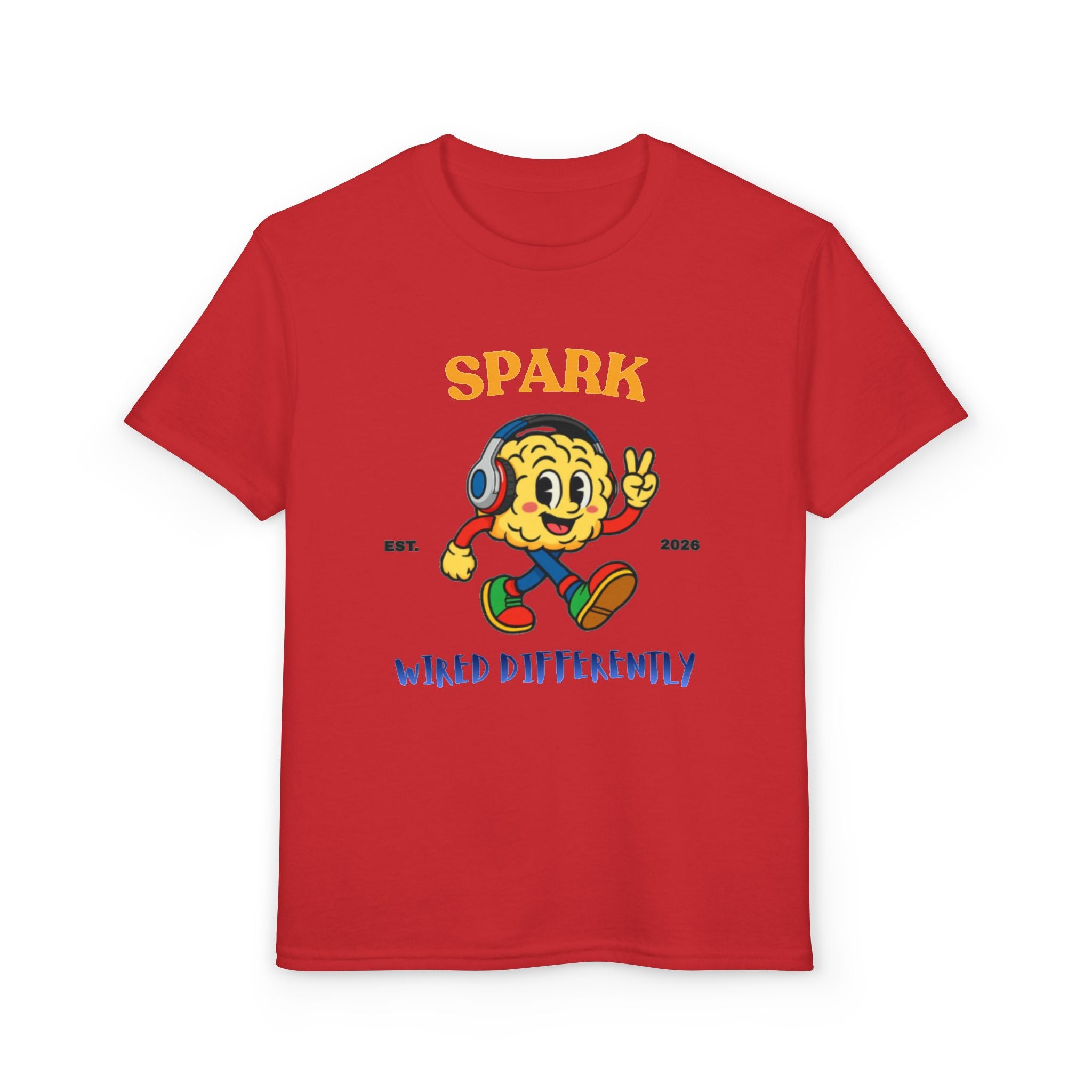 SPARK Wired Differently Youth Tee | Retro Neurodivergent Pride Kids Shirt | Wired Differently Mascot T-Shirt
