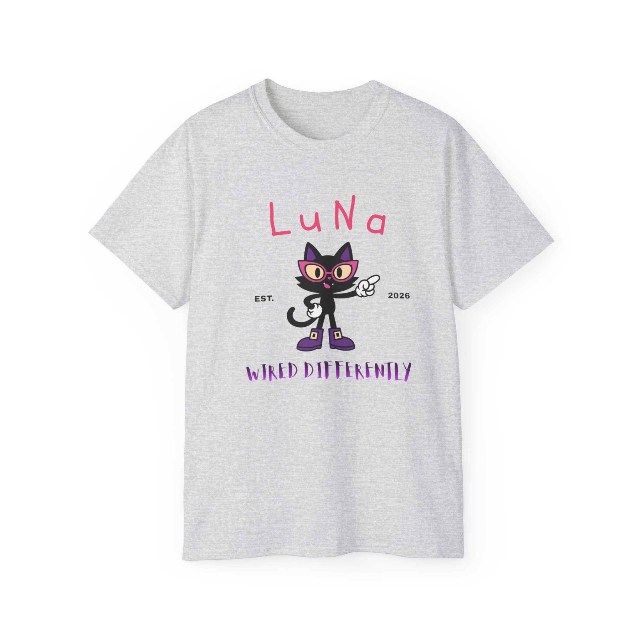LUNA Wired Differently Tee | Neurodivergent Cat Mascot Shirt