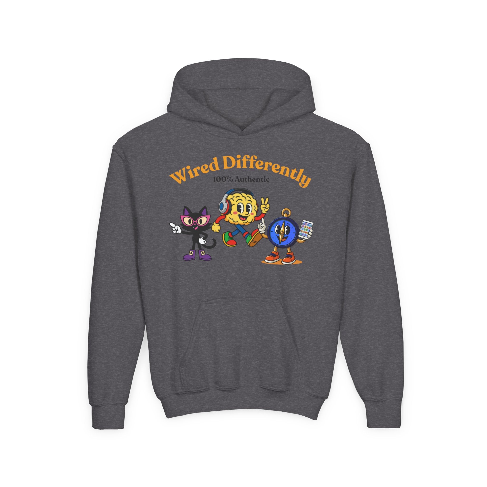 Wired Differently Youth Hoodie | SPARK LUNA TRU Neurodivergent Mascot Crew Sweatshirt