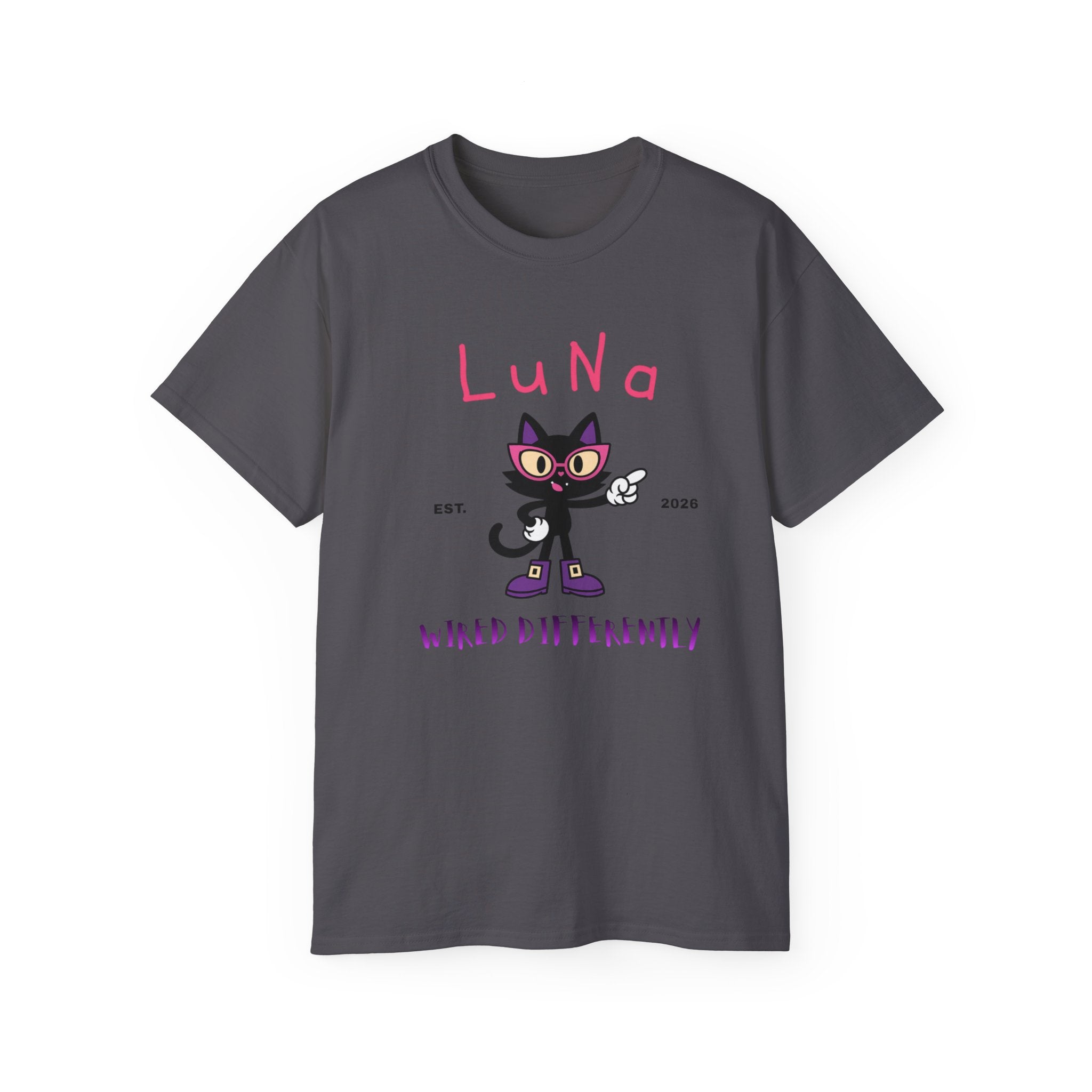 LUNA Wired Differently Tee | Neurodivergent Cat Mascot Shirt