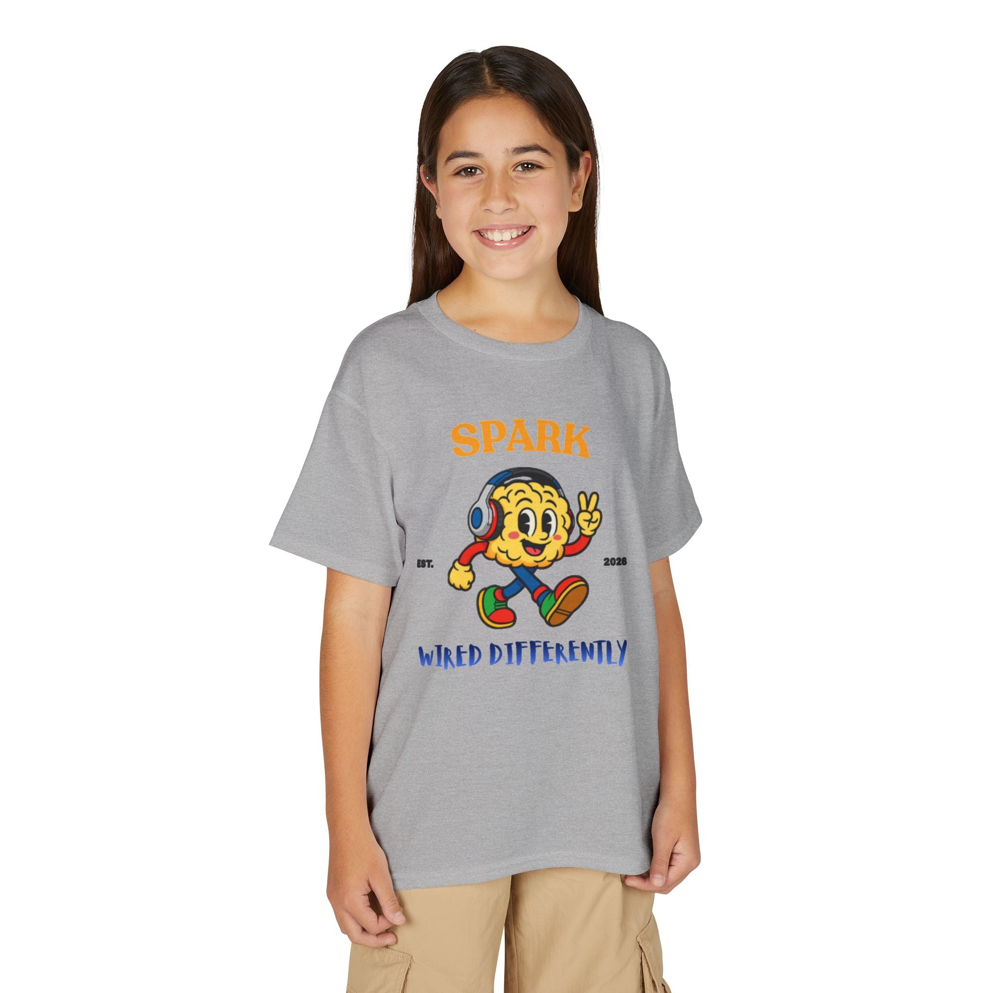 SPARK Wired Differently Youth Tee | Retro Neurodivergent Pride Kids Shirt | Wired Differently Mascot T-Shirt