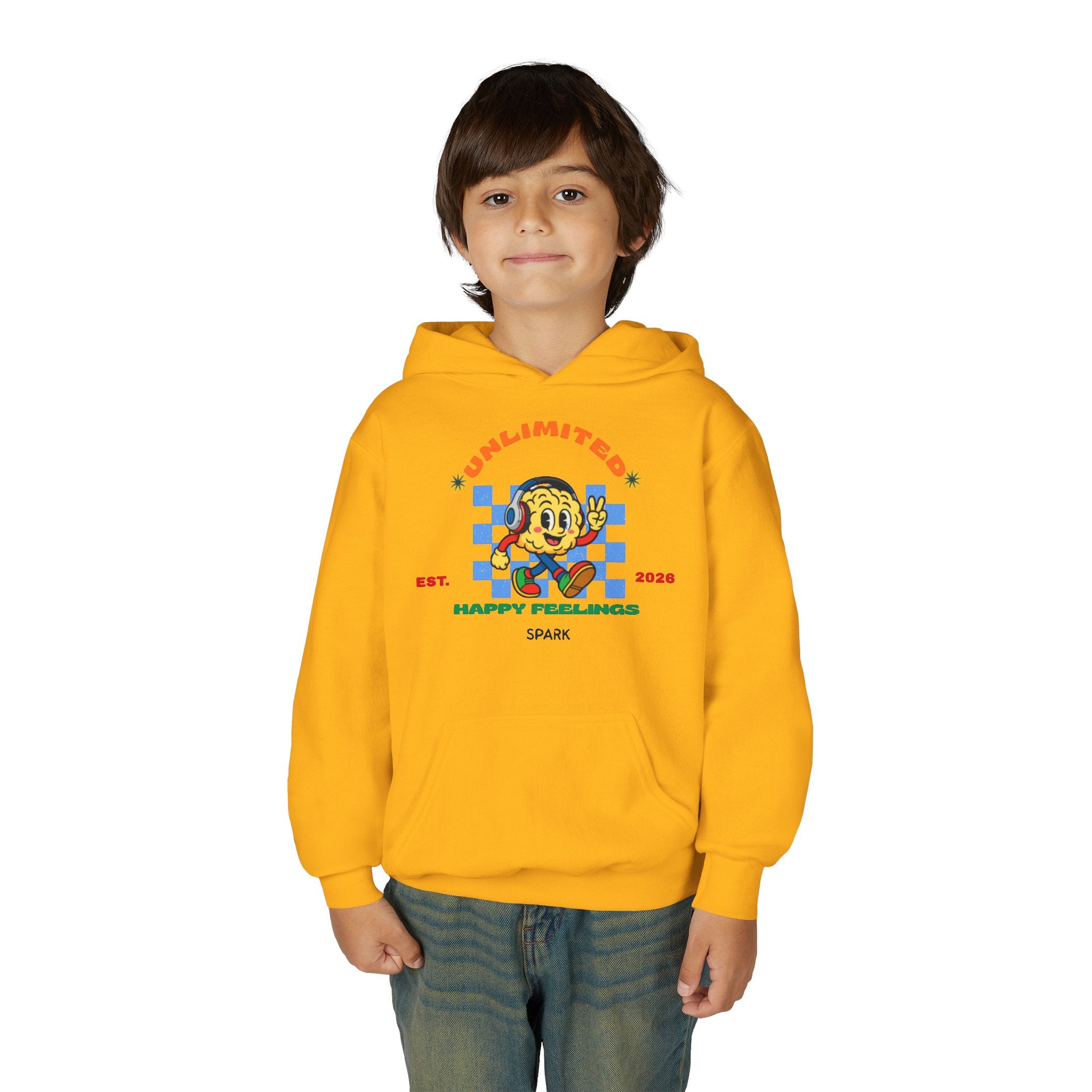 SPARK Wired Differently Youth Hoodie | Unlimited Happy Feelings Retro Sweatshirt