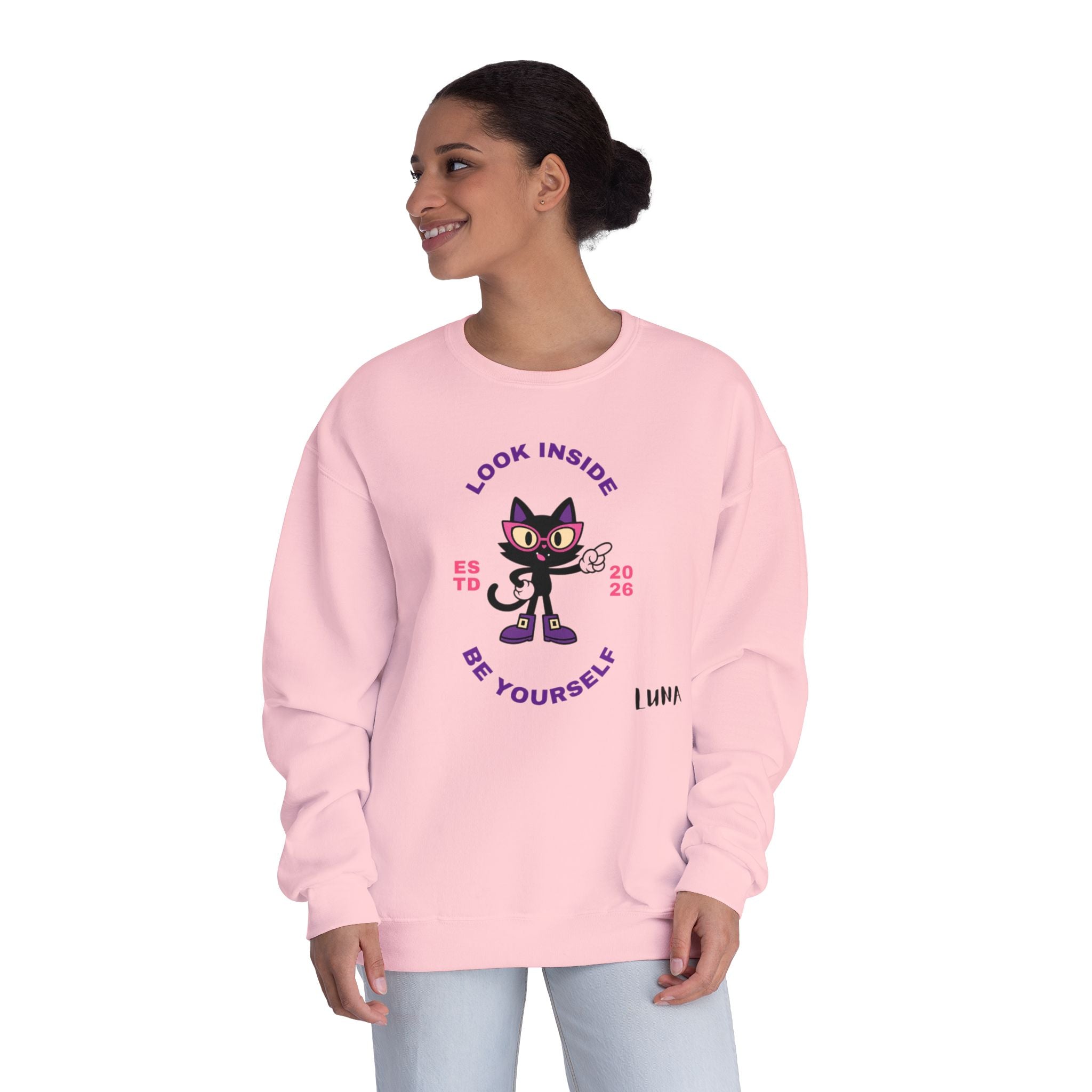LUNA Wired Differently Crewneck Sweatshirt | Look Inside Be Yourself Cat Design