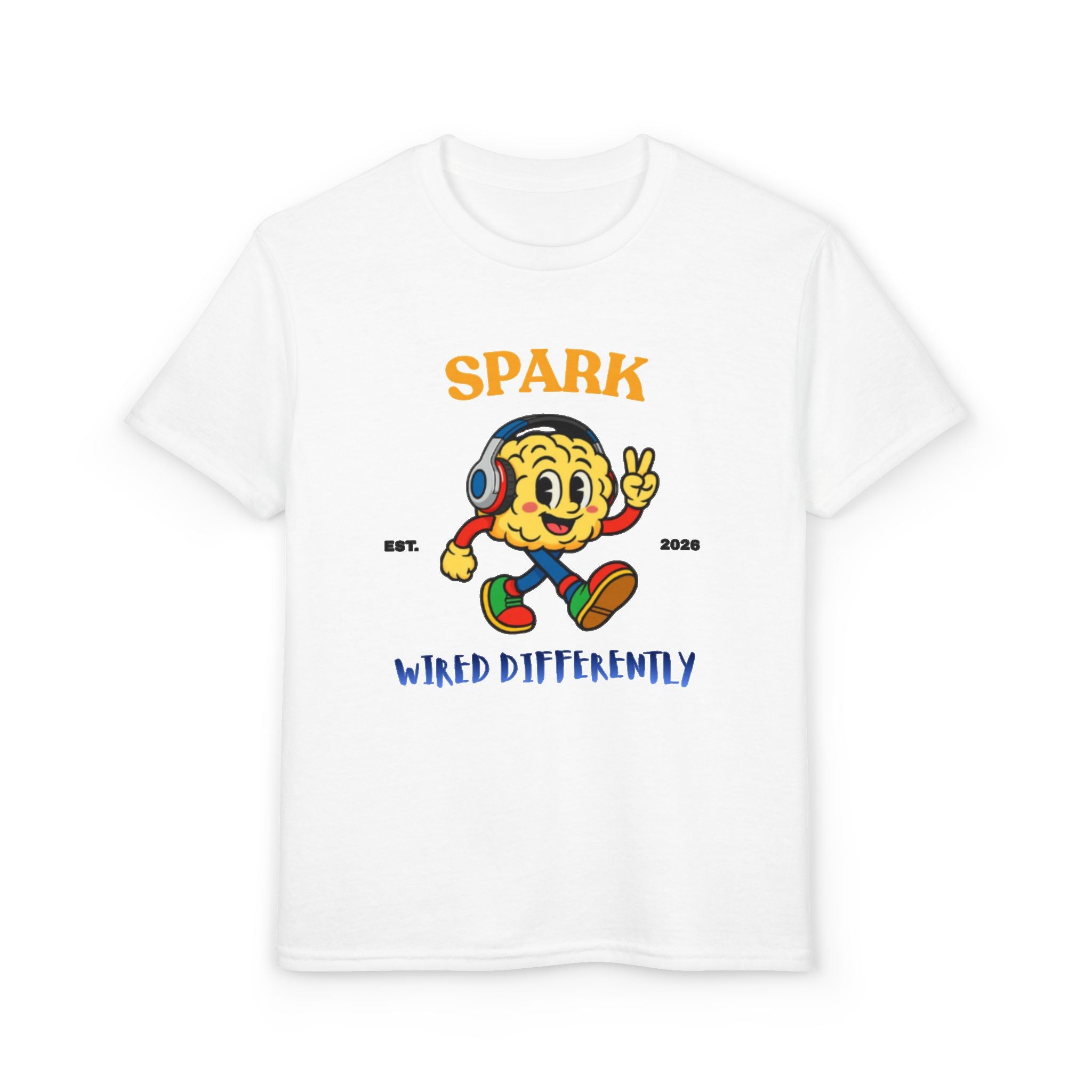 SPARK Wired Differently Youth Tee | Retro Neurodivergent Pride Kids Shirt | Wired Differently Mascot T-Shirt