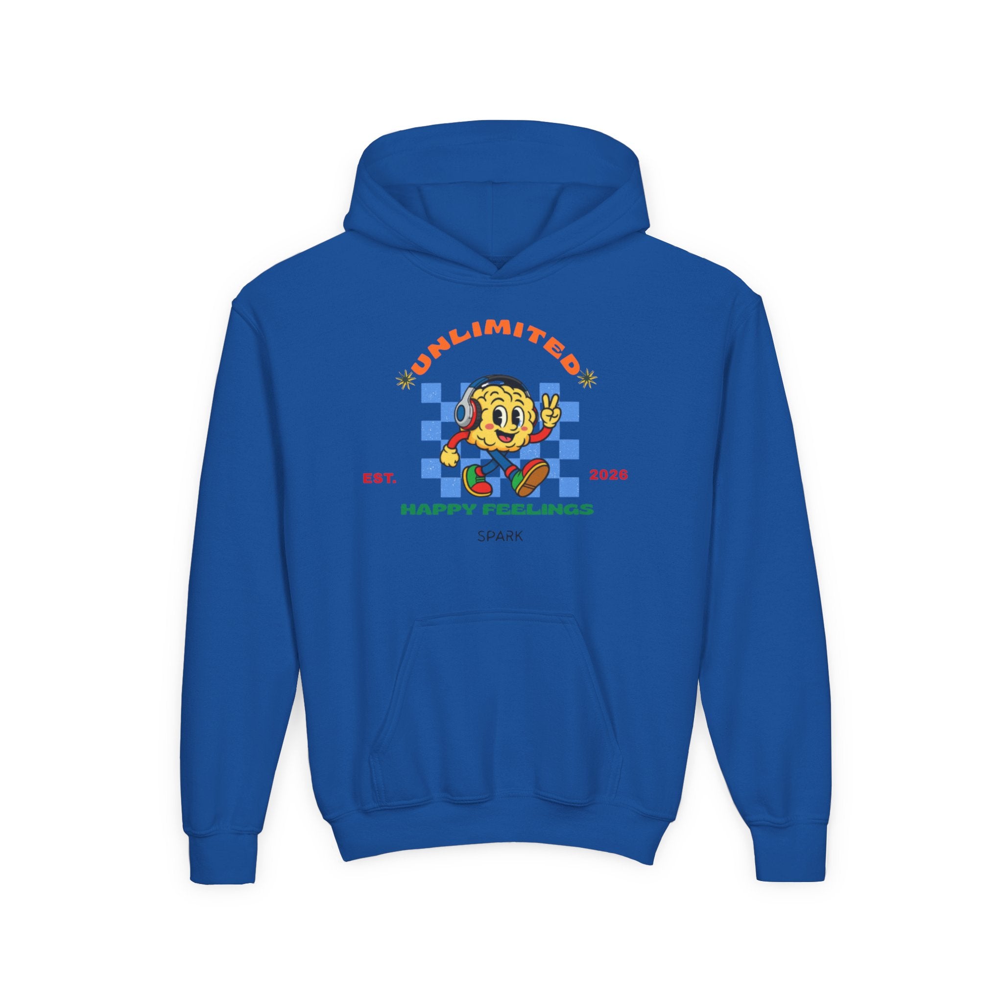SPARK Wired Differently Youth Hoodie | Unlimited Happy Feelings Retro Sweatshirt