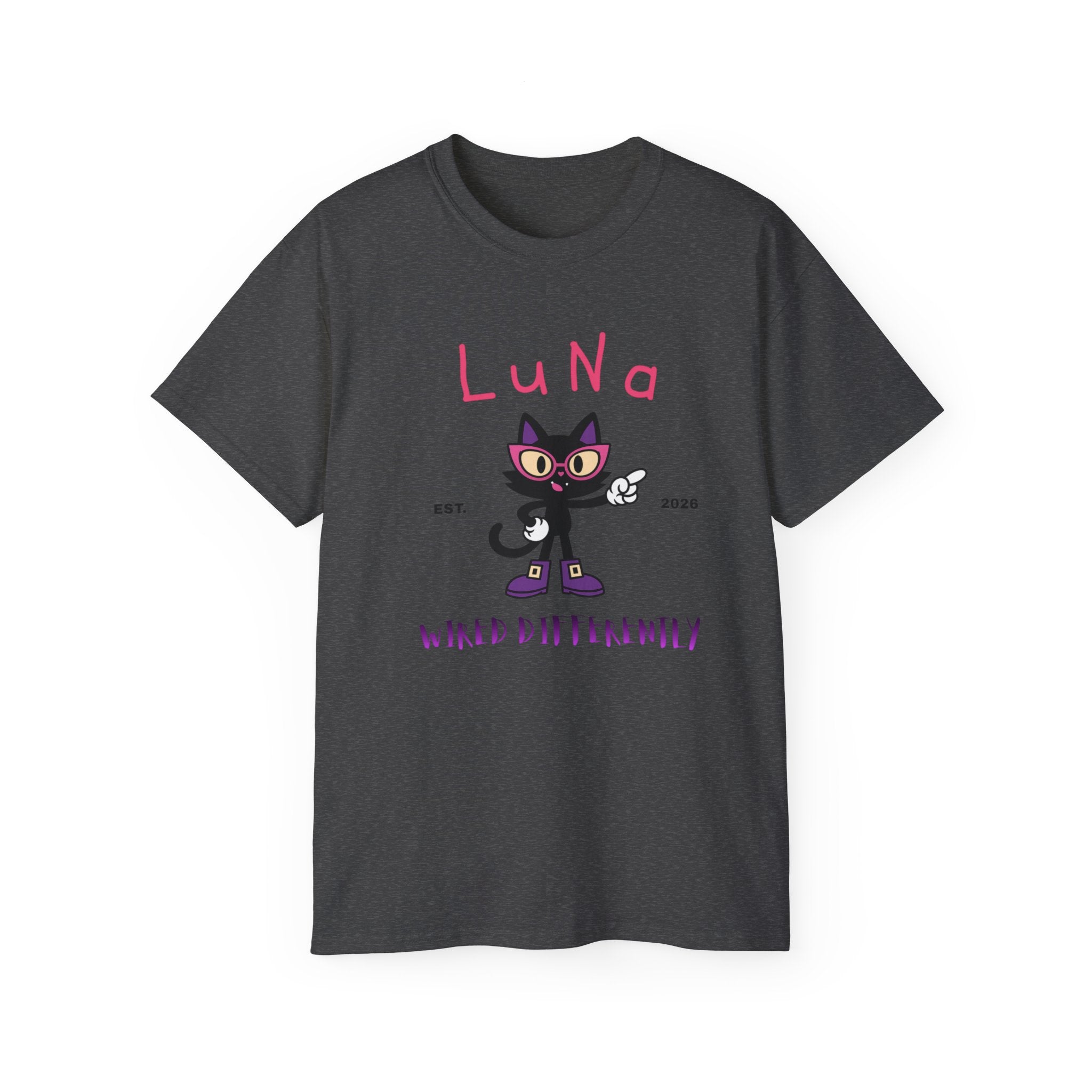 LUNA Wired Differently Tee | Neurodivergent Cat Mascot Shirt