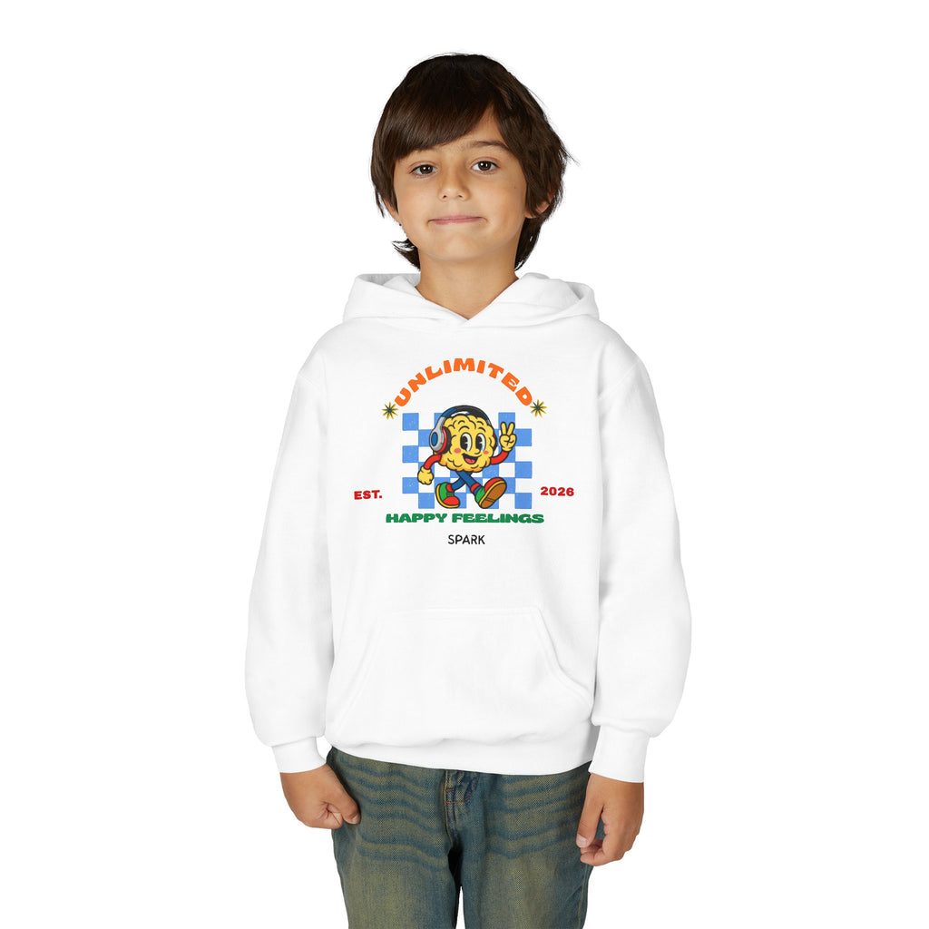 SPARK Wired Differently Youth Hoodie | Unlimited Happy Feelings Retro Sweatshirt