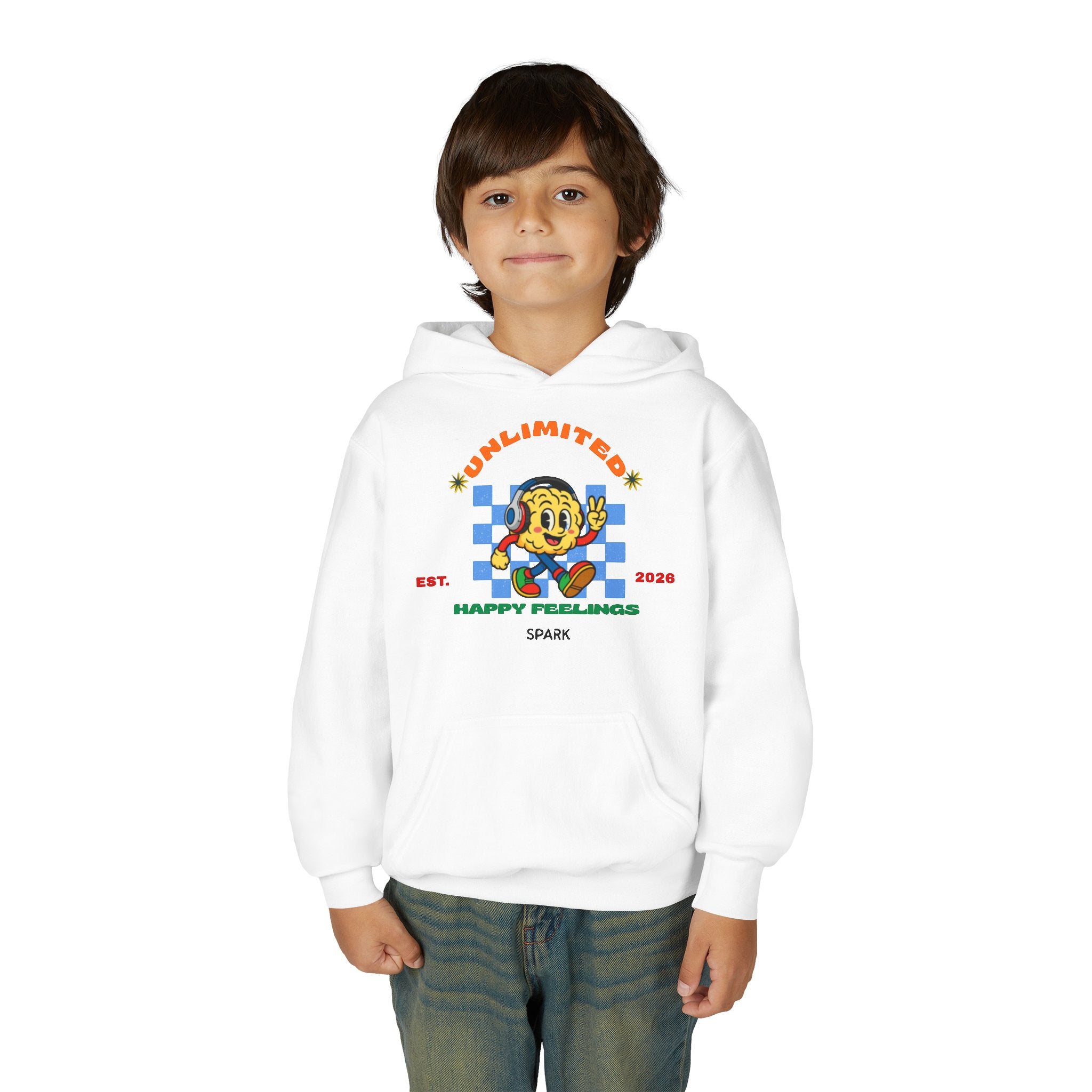 SPARK Wired Differently Youth Hoodie | Unlimited Happy Feelings Retro Sweatshirt