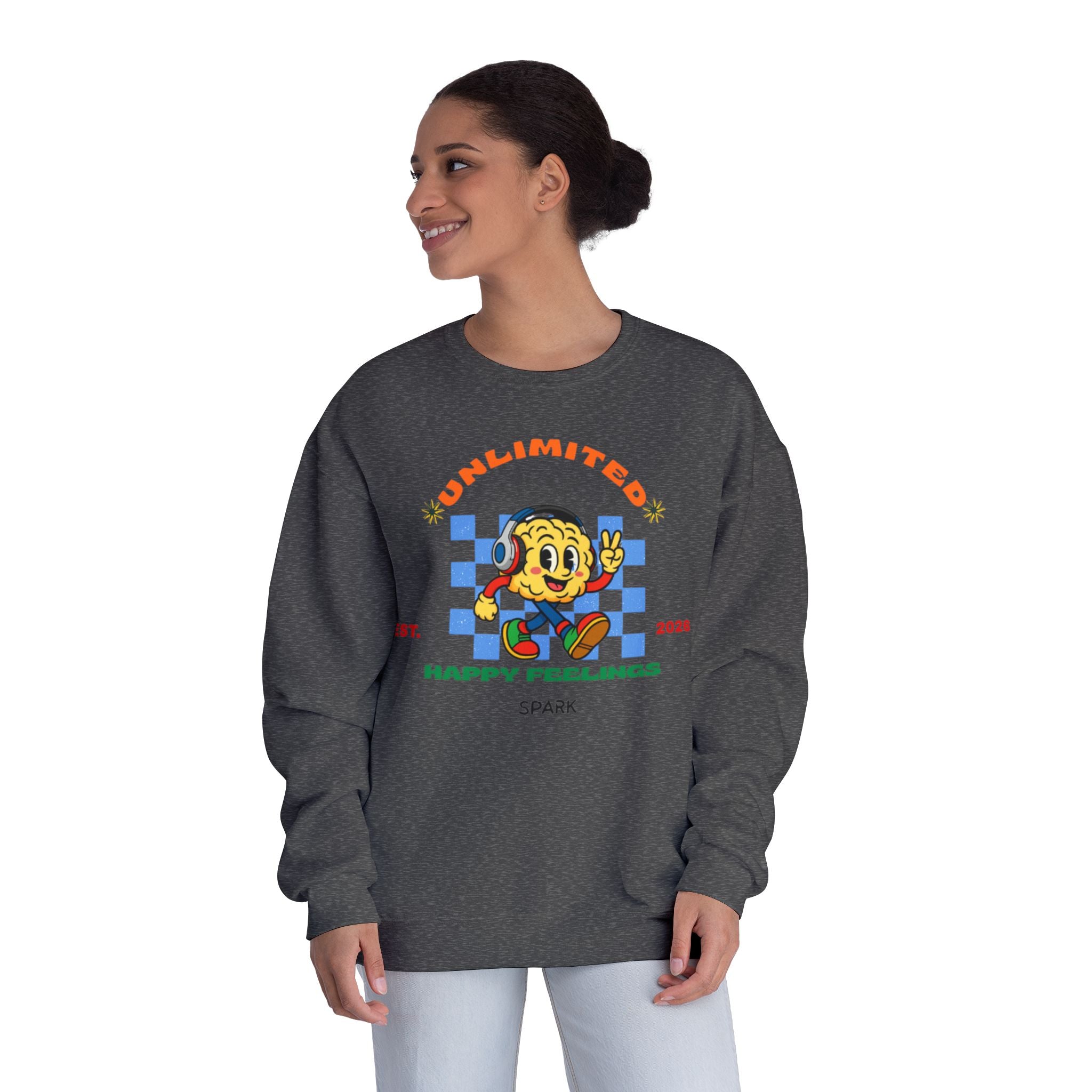 SPARK Wired Differently Crewneck Sweatshirt | Unlimited Happy Feelings Retro Pullover