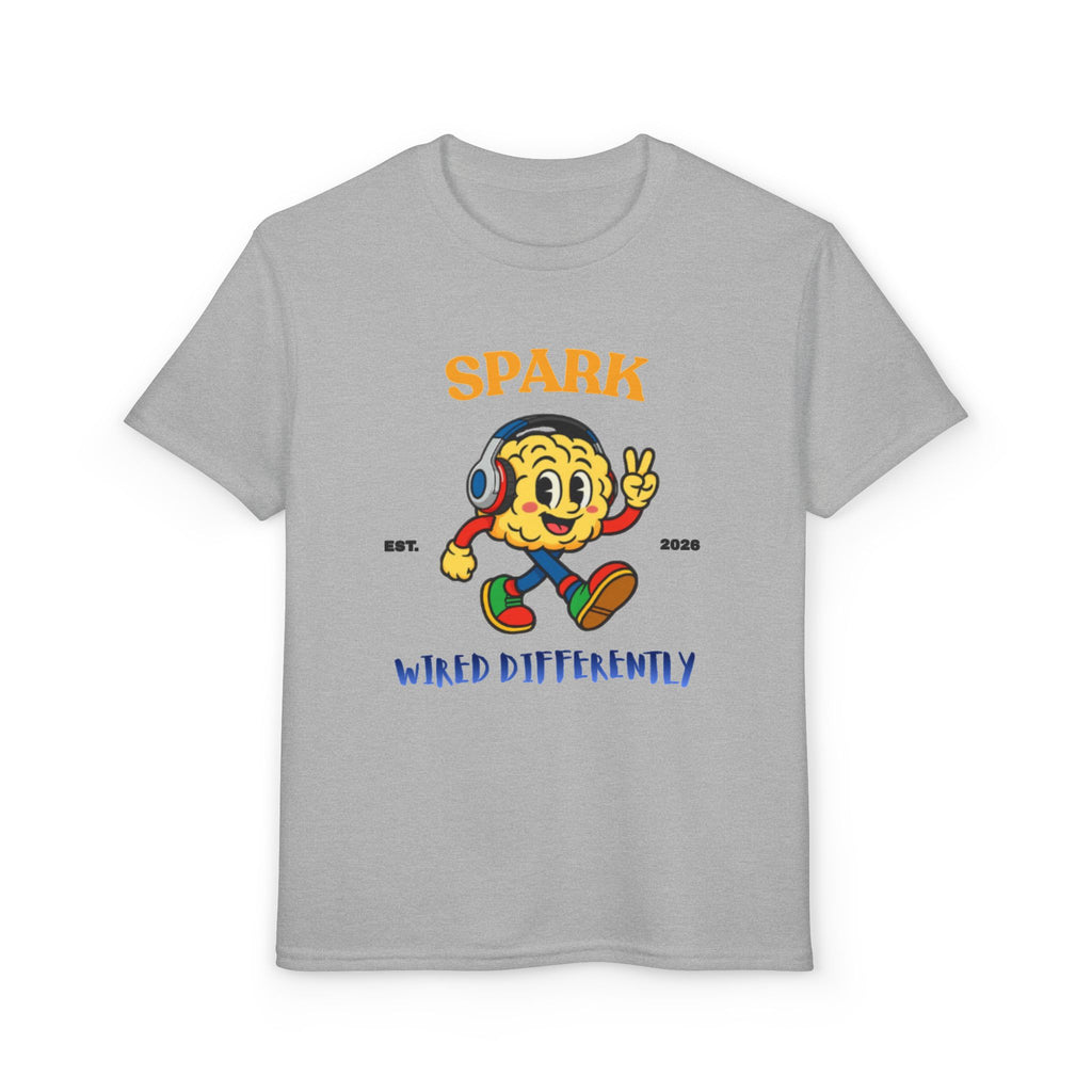 SPARK Wired Differently Youth Tee | Retro Neurodivergent Pride Kids Shirt | Wired Differently Mascot T-Shirt