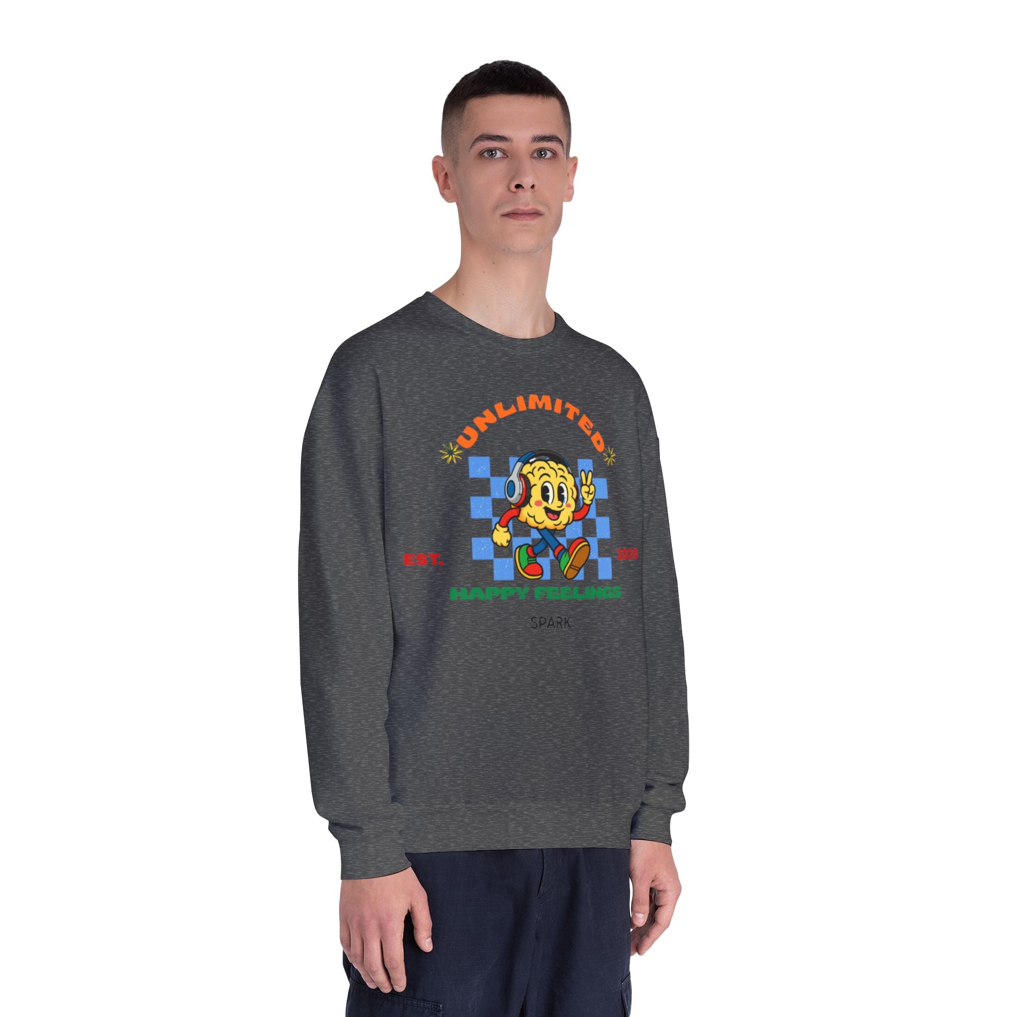 SPARK Wired Differently Crewneck Sweatshirt | Unlimited Happy Feelings Retro Pullover