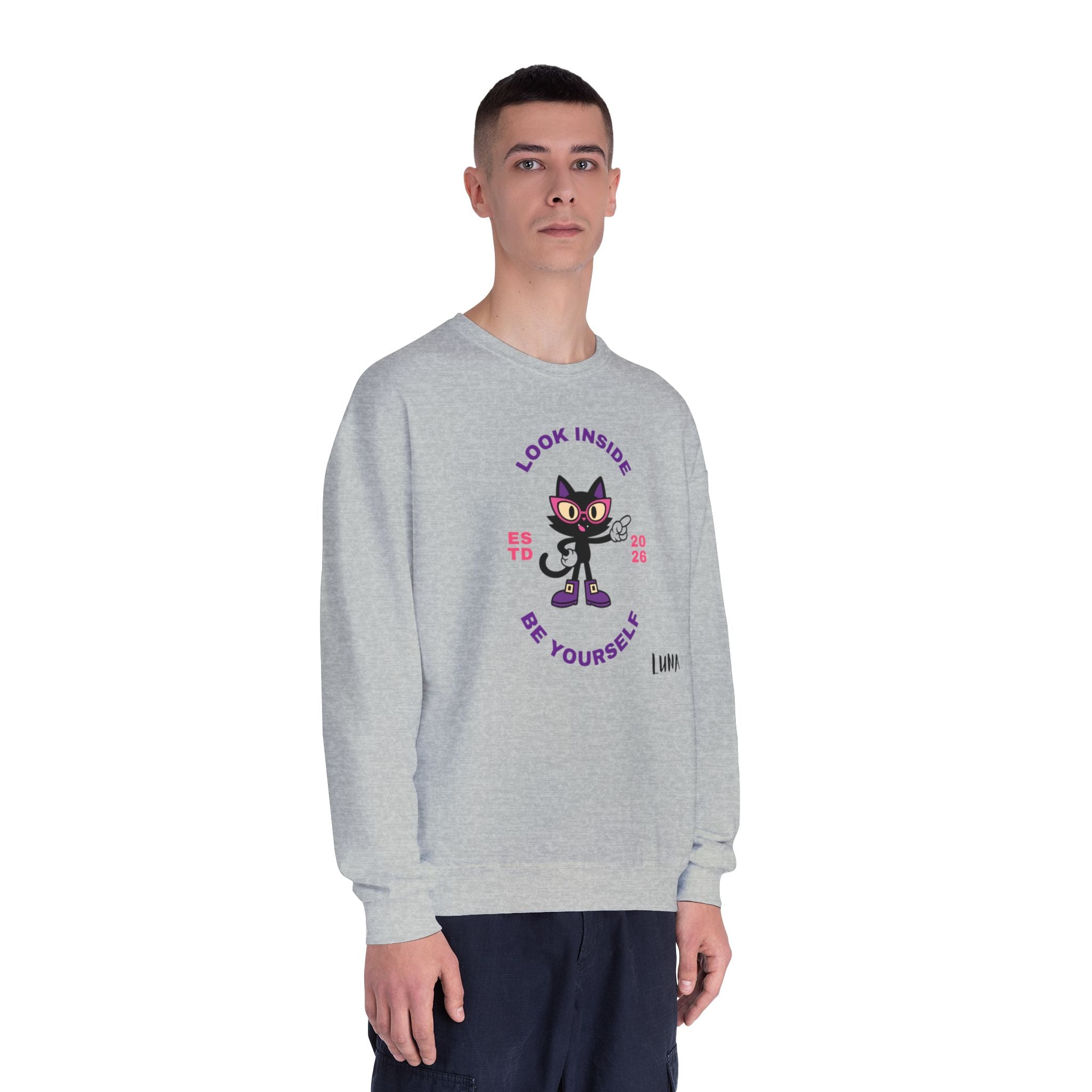 LUNA Wired Differently Crewneck Sweatshirt | Look Inside Be Yourself Cat Design