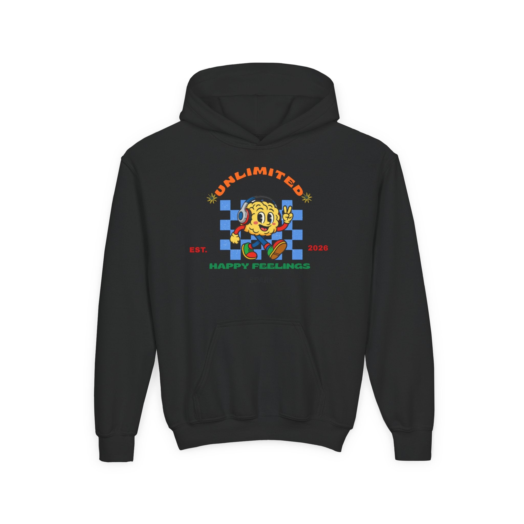 SPARK Wired Differently Youth Hoodie | Unlimited Happy Feelings Retro Sweatshirt