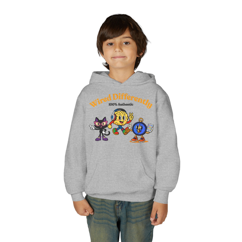 Wired Differently Youth Hoodie | SPARK LUNA TRU Neurodivergent Mascot Crew Sweatshirt