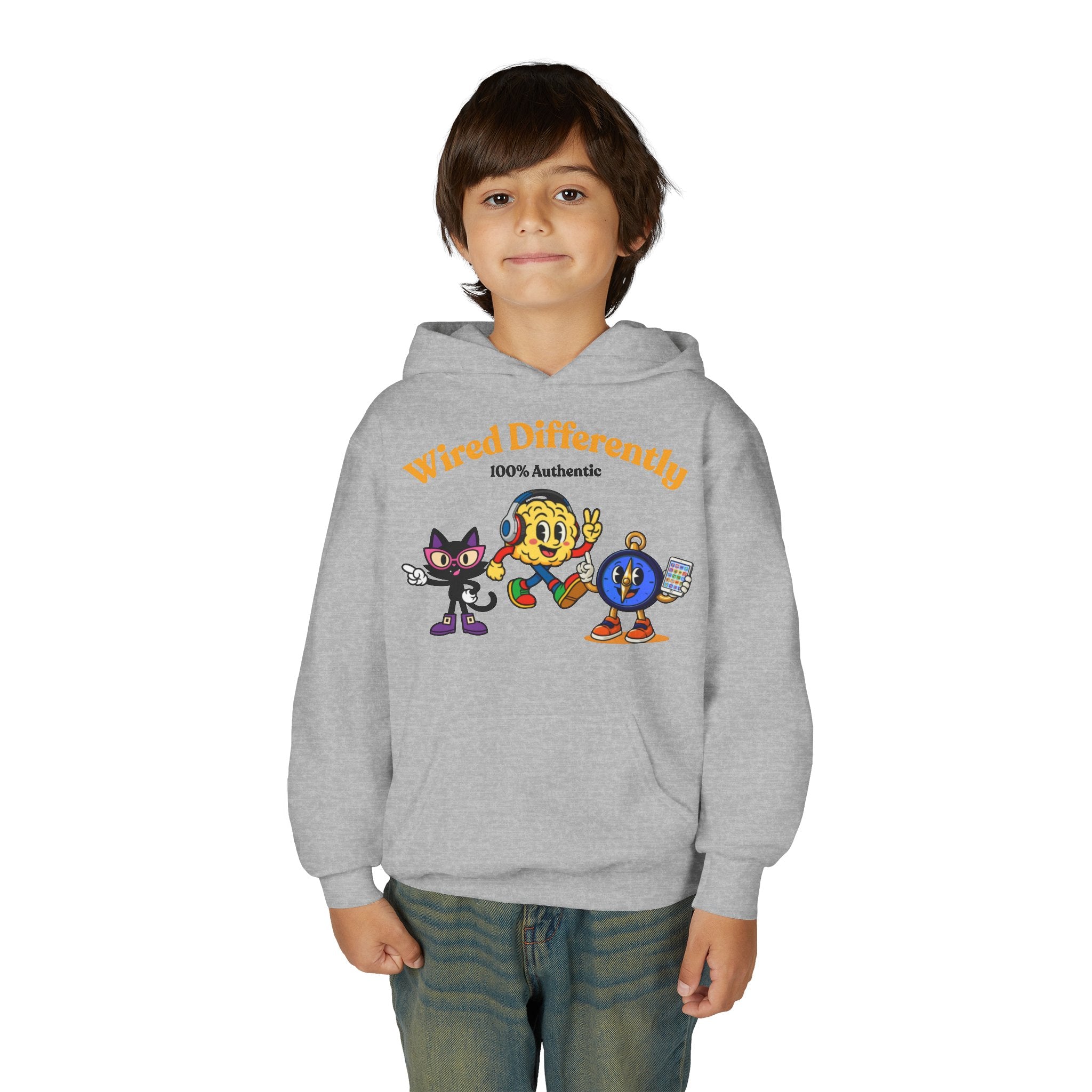 Wired Differently Youth Hoodie | SPARK LUNA TRU Neurodivergent Mascot Crew Sweatshirt