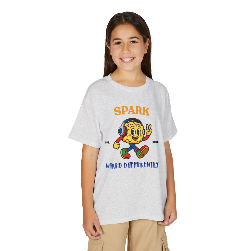 SPARK Wired Differently Youth Tee | Retro Neurodivergent Pride Kids Shirt | Wired Differently Mascot T-Shirt
