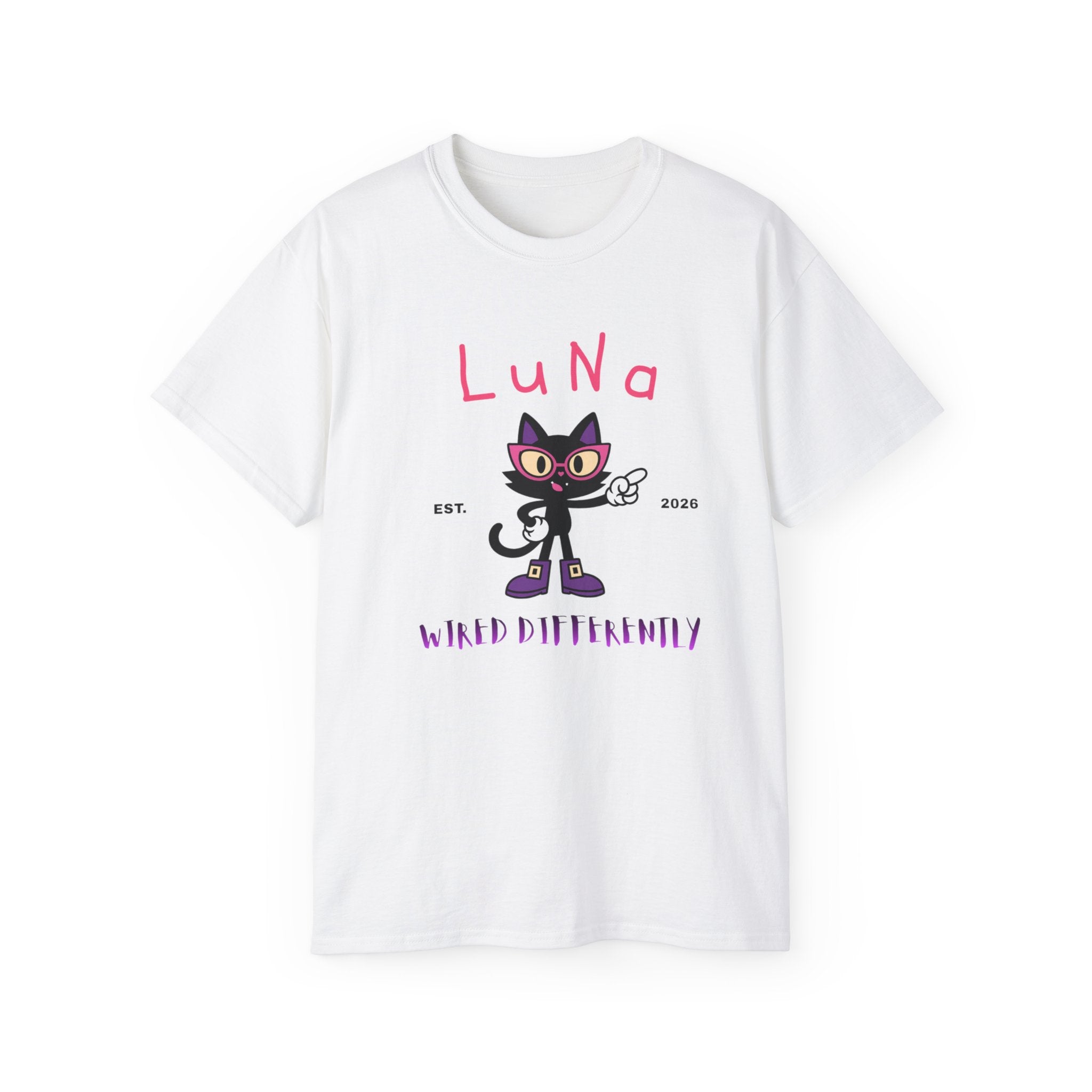 LUNA Wired Differently Tee | Neurodivergent Cat Mascot Shirt