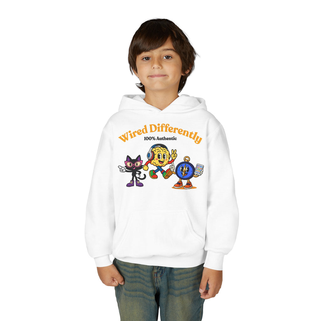 Wired Differently Youth Hoodie | SPARK LUNA TRU Neurodivergent Mascot Crew Sweatshirt