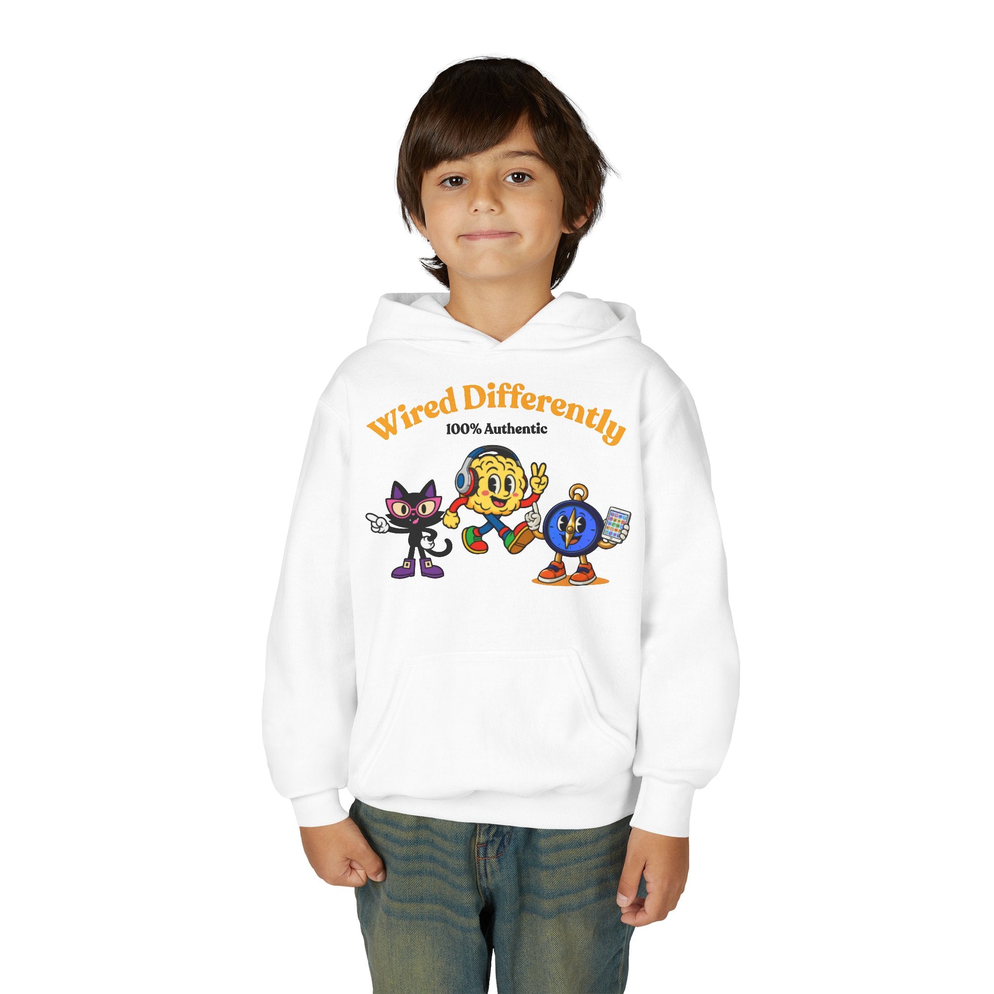 Wired Differently Youth Hoodie | SPARK LUNA TRU Neurodivergent Mascot Crew Sweatshirt