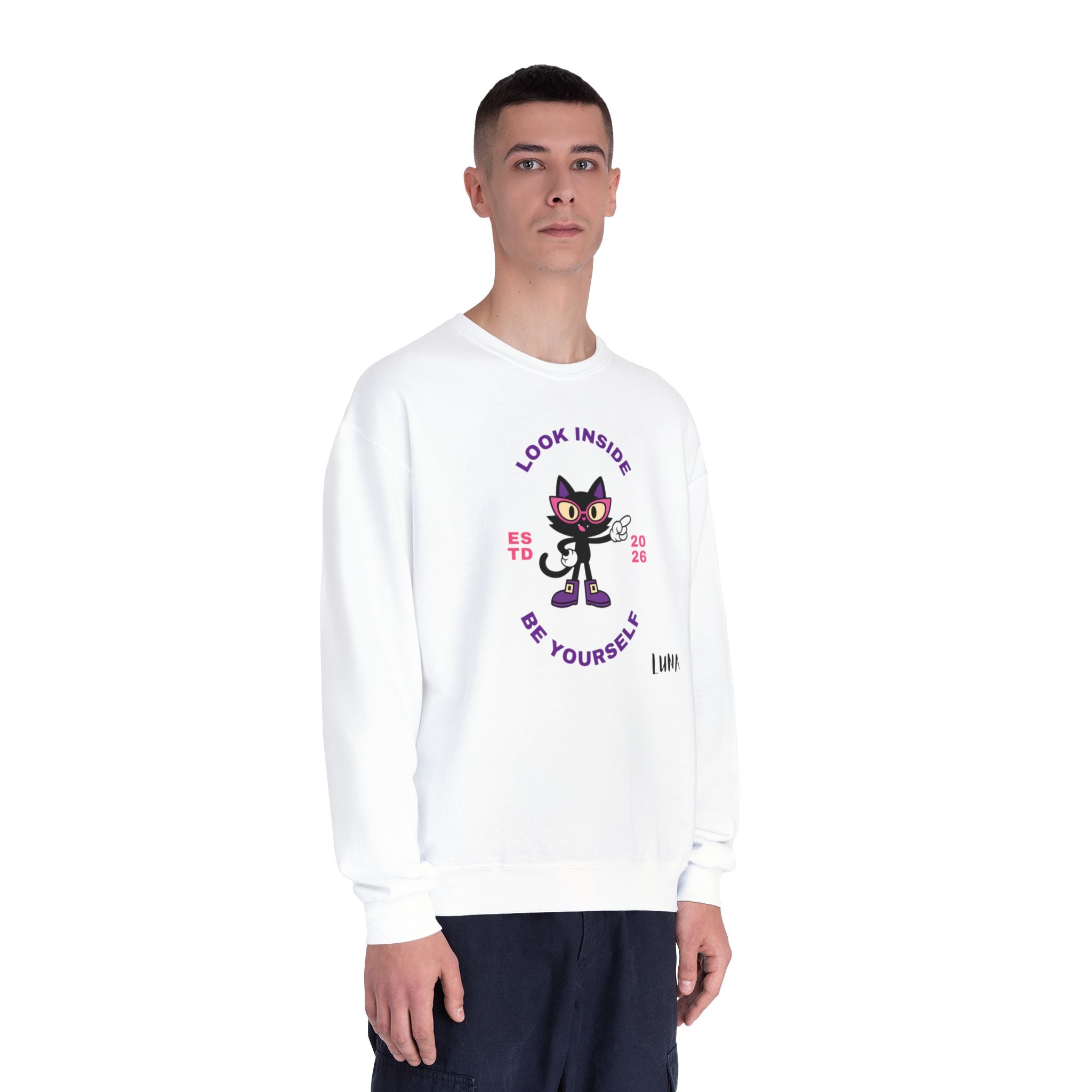 LUNA Wired Differently Crewneck Sweatshirt | Look Inside Be Yourself Cat Design