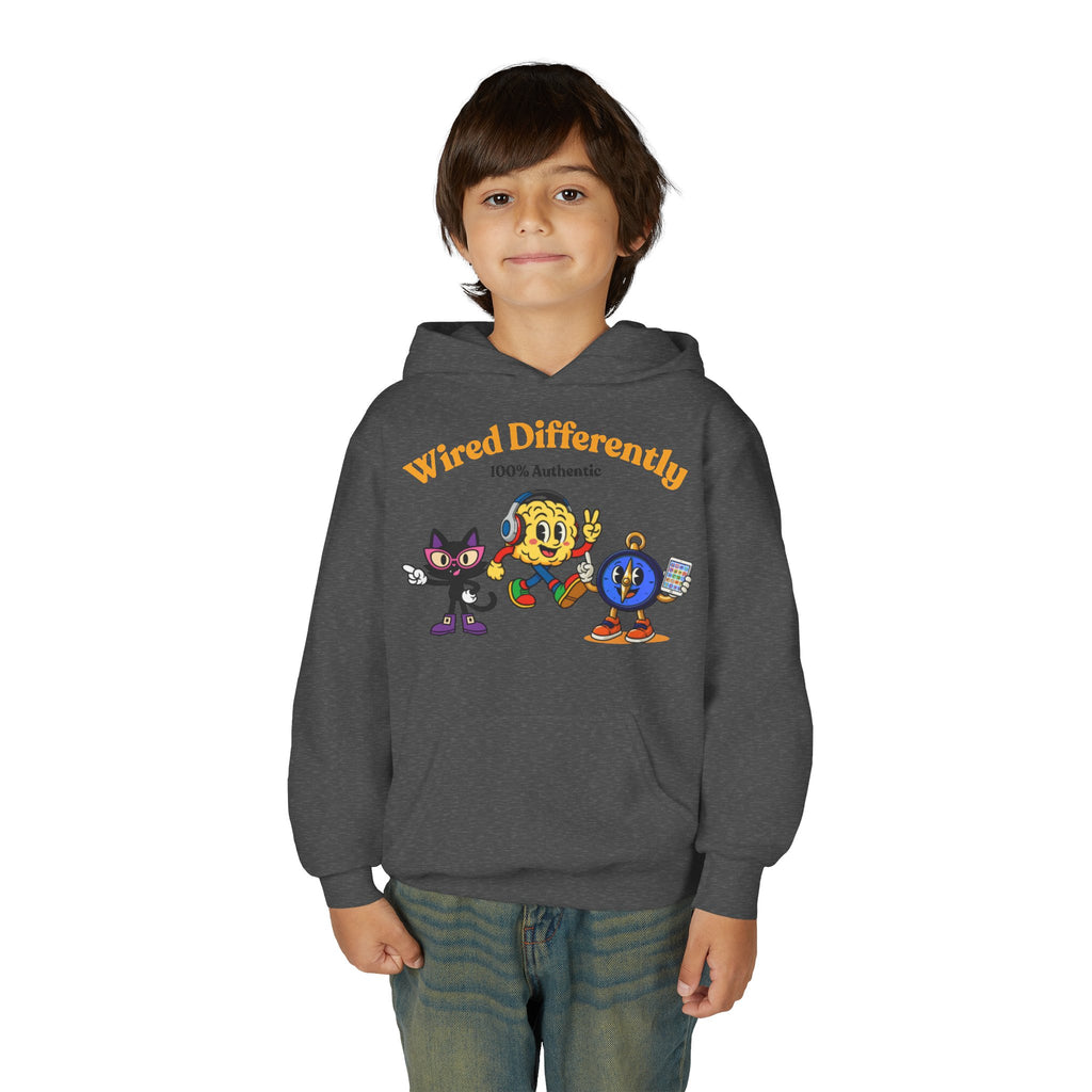 Wired Differently Youth Hoodie | SPARK LUNA TRU Neurodivergent Mascot Crew Sweatshirt