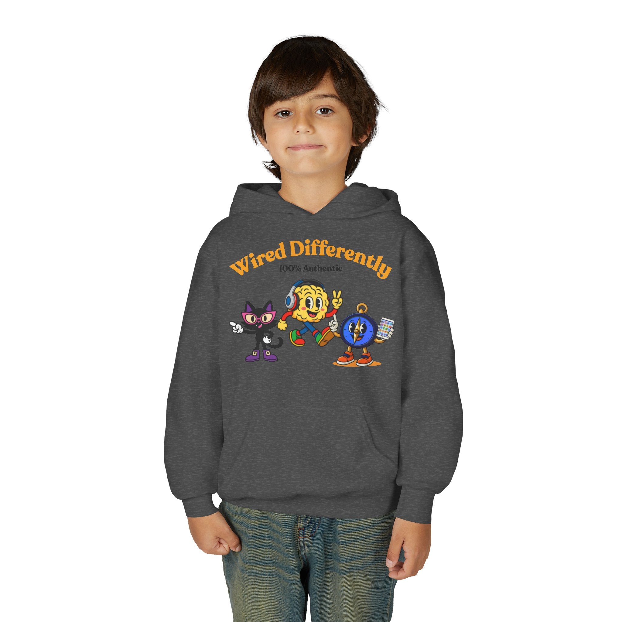 Wired Differently Youth Hoodie | SPARK LUNA TRU Neurodivergent Mascot Crew Sweatshirt