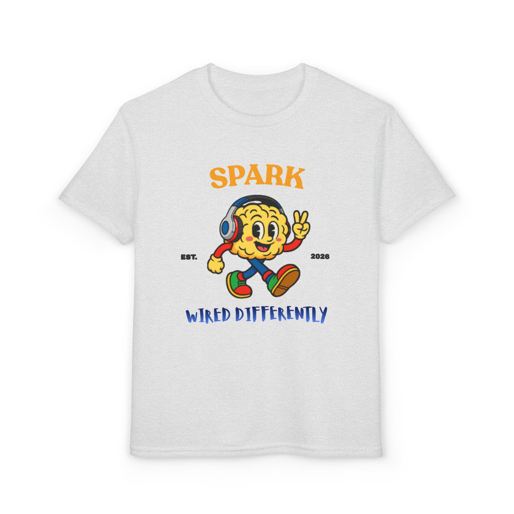 SPARK Wired Differently Youth Tee | Retro Neurodivergent Pride Kids Shirt | Wired Differently Mascot T-Shirt