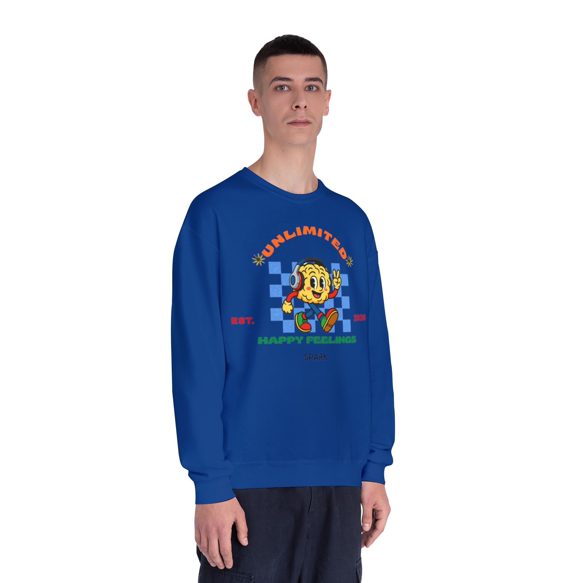 SPARK Wired Differently Crewneck Sweatshirt | Unlimited Happy Feelings Retro Pullover