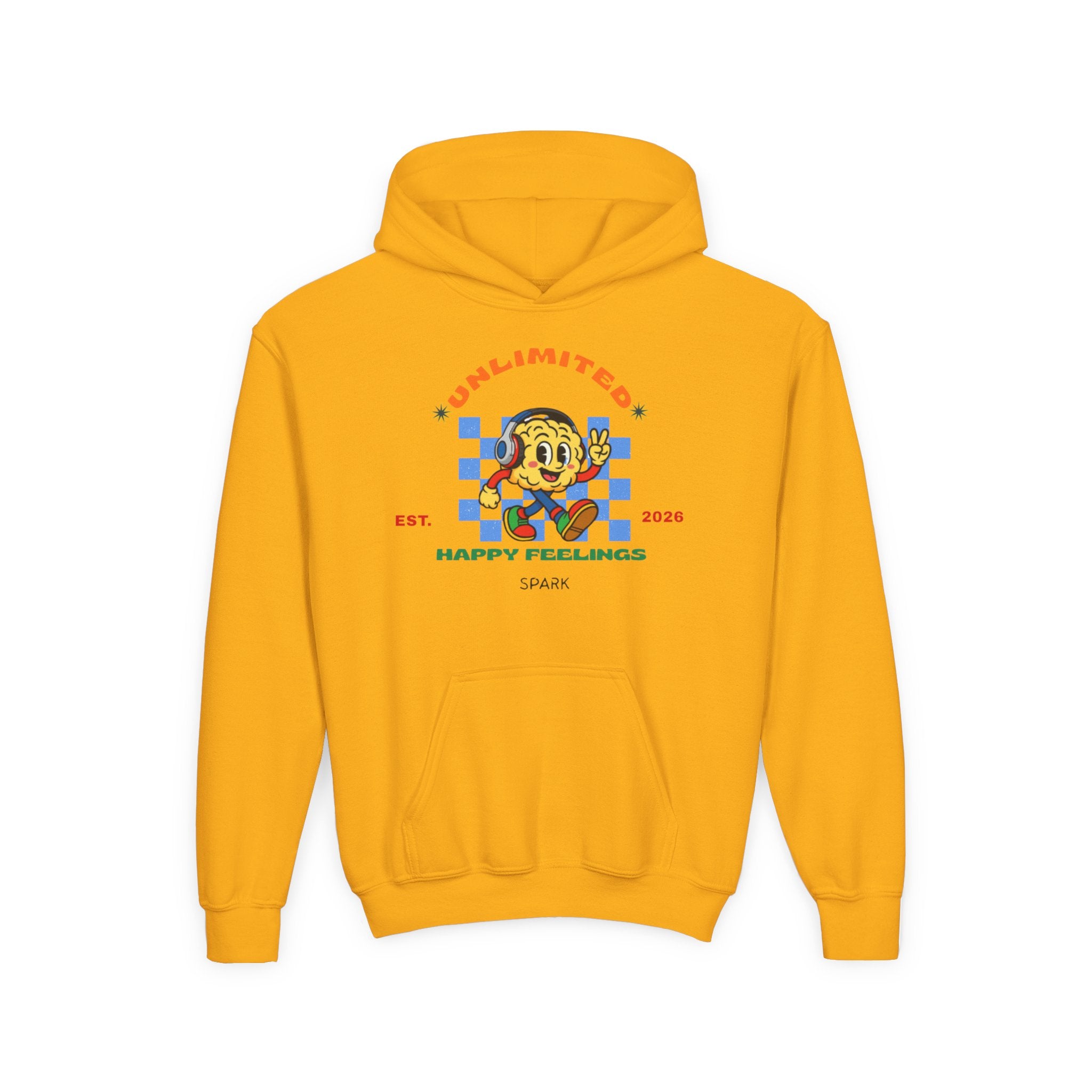 SPARK Wired Differently Youth Hoodie | Unlimited Happy Feelings Retro Sweatshirt
