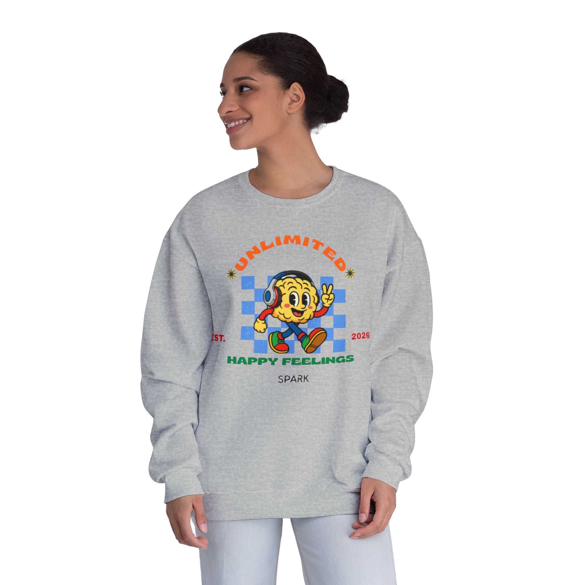 SPARK Wired Differently Crewneck Sweatshirt | Unlimited Happy Feelings Retro Pullover