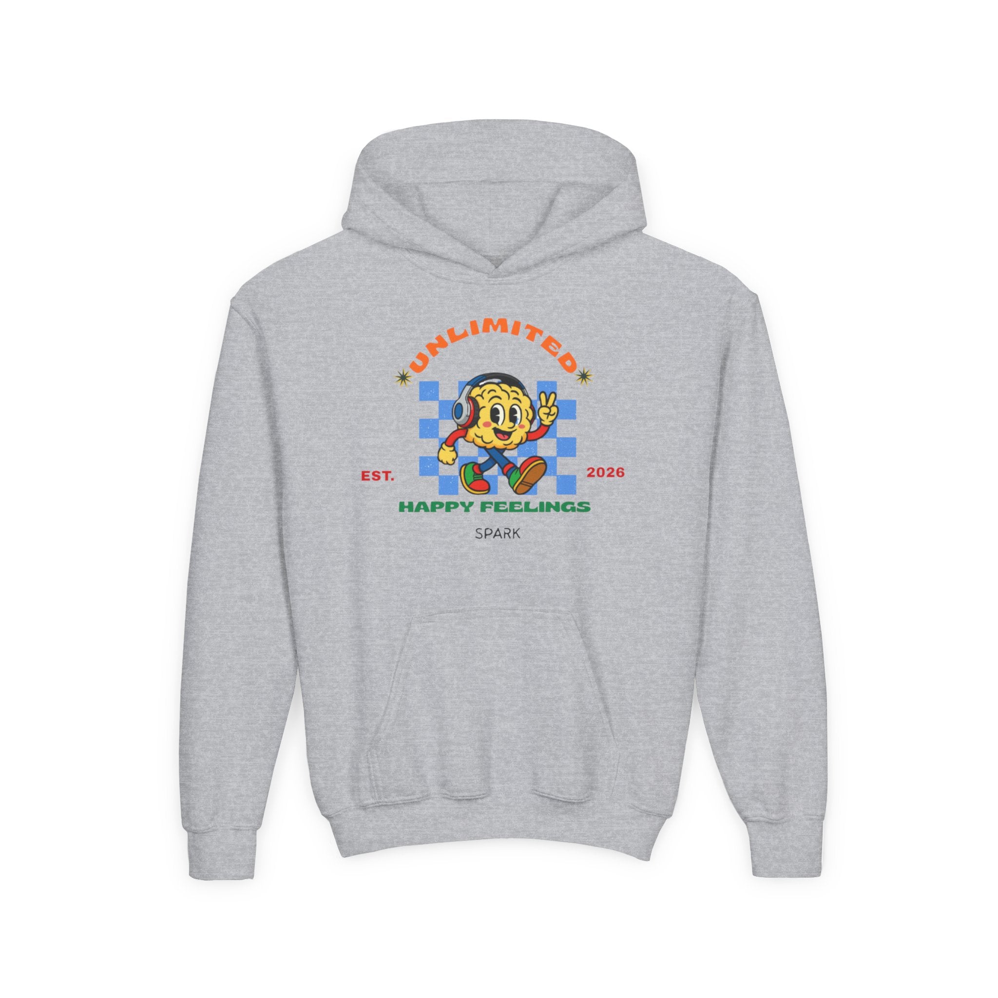 SPARK Wired Differently Youth Hoodie | Unlimited Happy Feelings Retro Sweatshirt