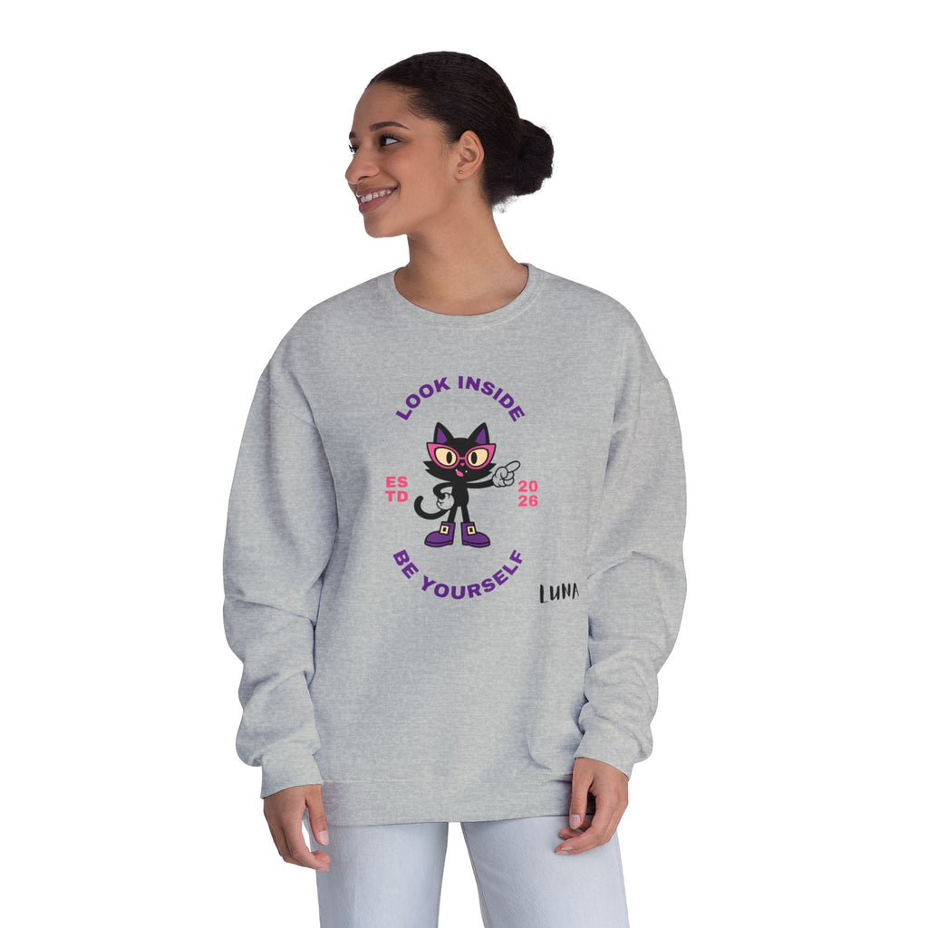 LUNA Wired Differently Crewneck Sweatshirt | Look Inside Be Yourself Cat Design