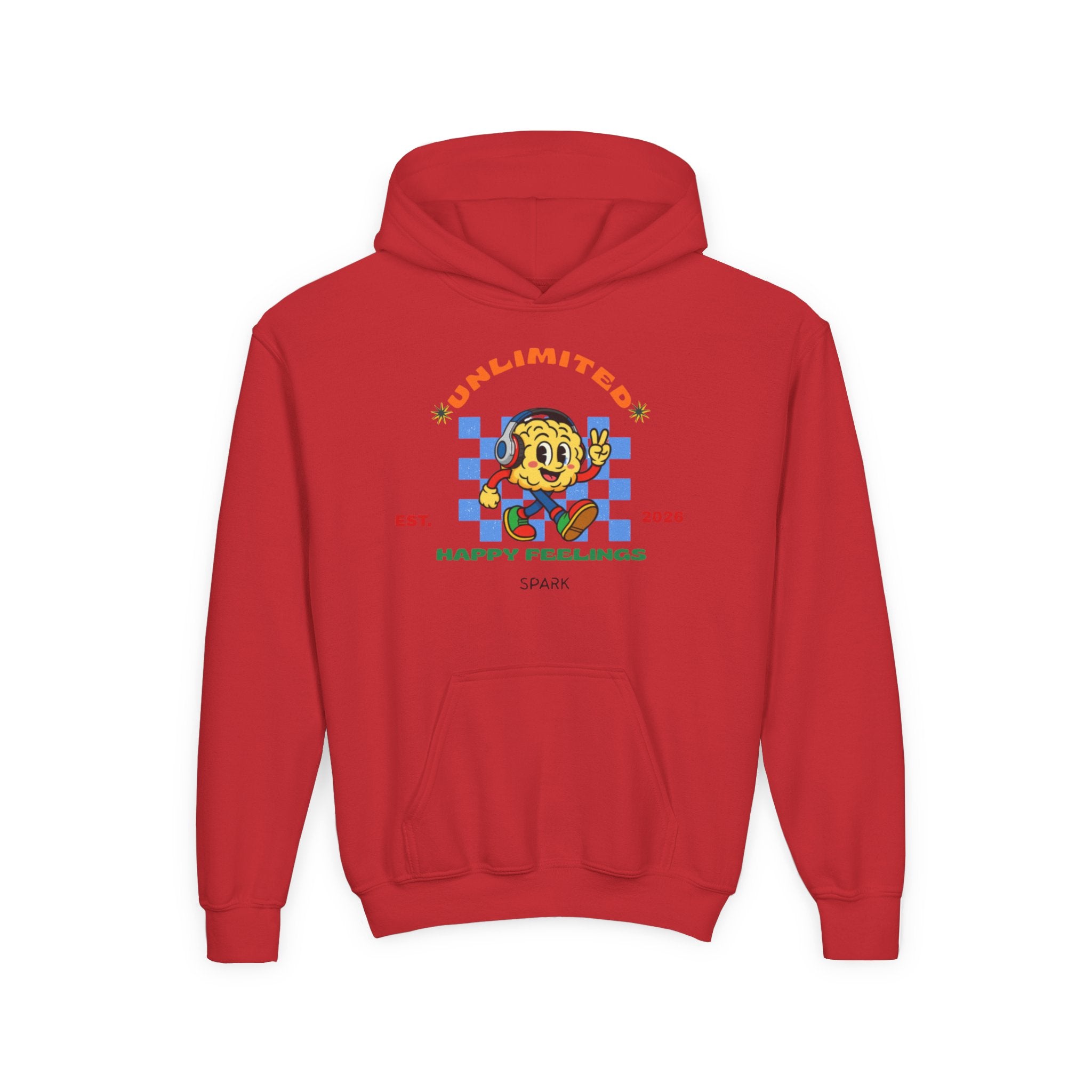 SPARK Wired Differently Youth Hoodie | Unlimited Happy Feelings Retro Sweatshirt