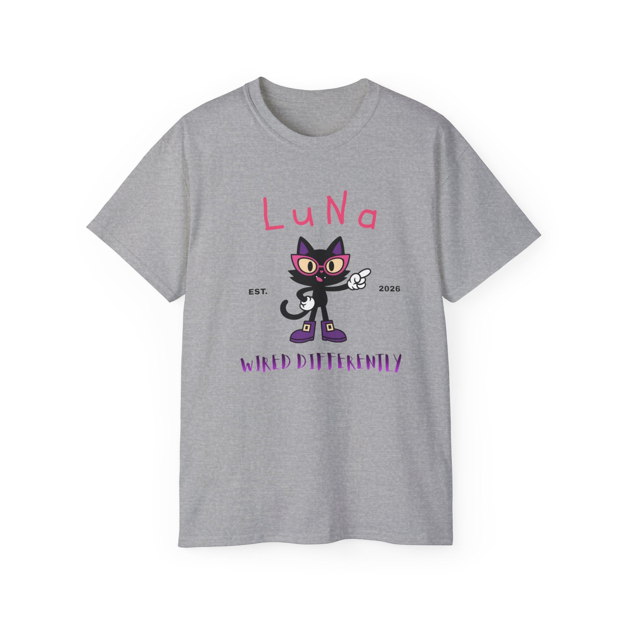 LUNA Wired Differently Tee | Neurodivergent Cat Mascot Shirt