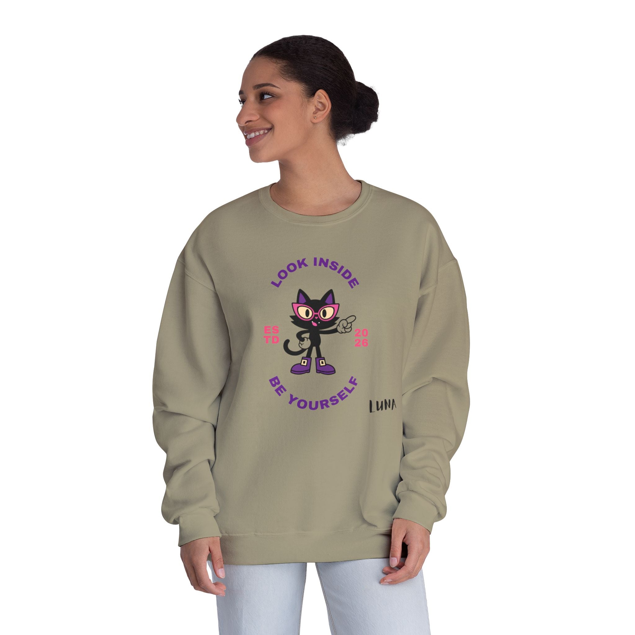 LUNA Wired Differently Crewneck Sweatshirt | Look Inside Be Yourself Cat Design
