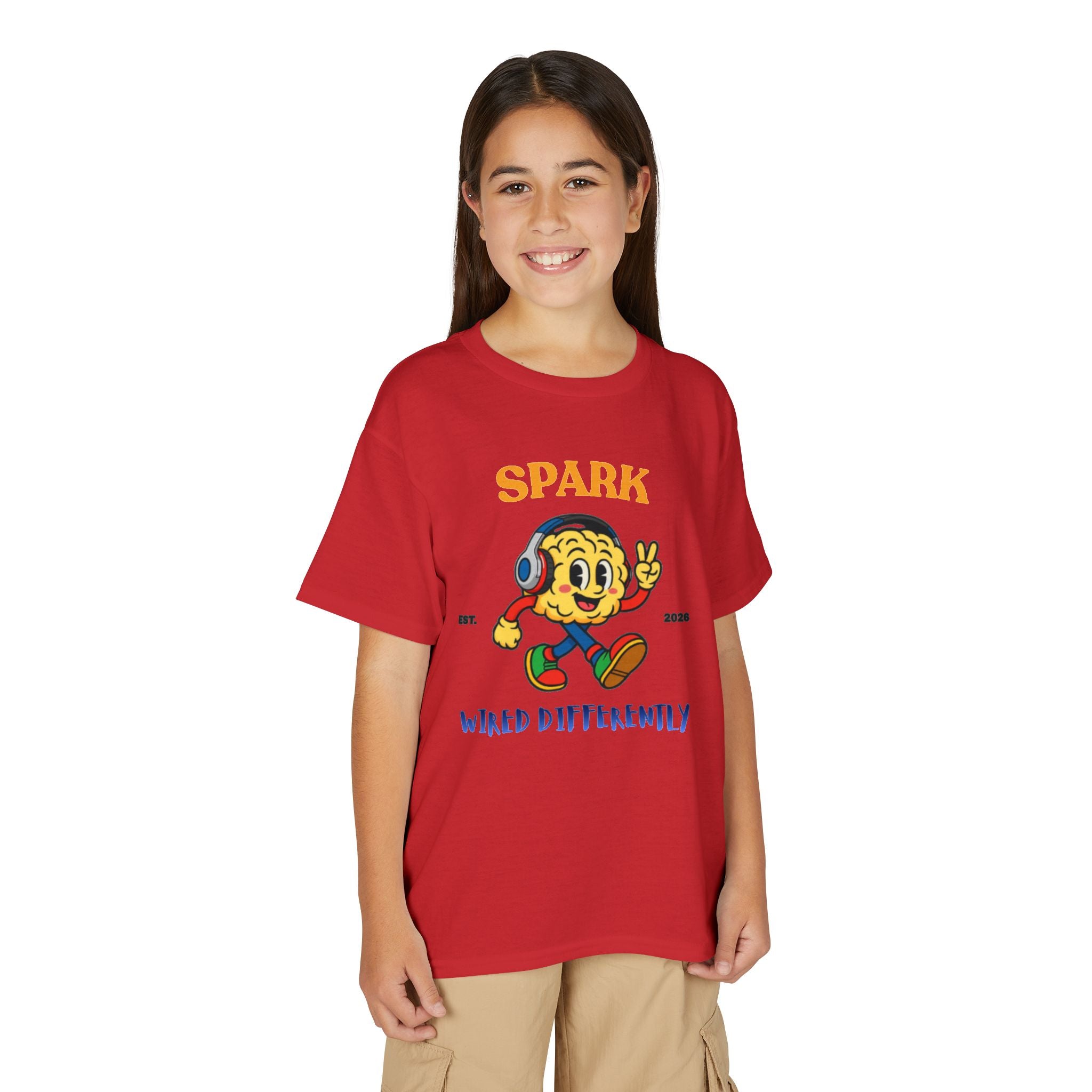 SPARK Wired Differently Youth Tee | Retro Neurodivergent Pride Kids Shirt | Wired Differently Mascot T-Shirt