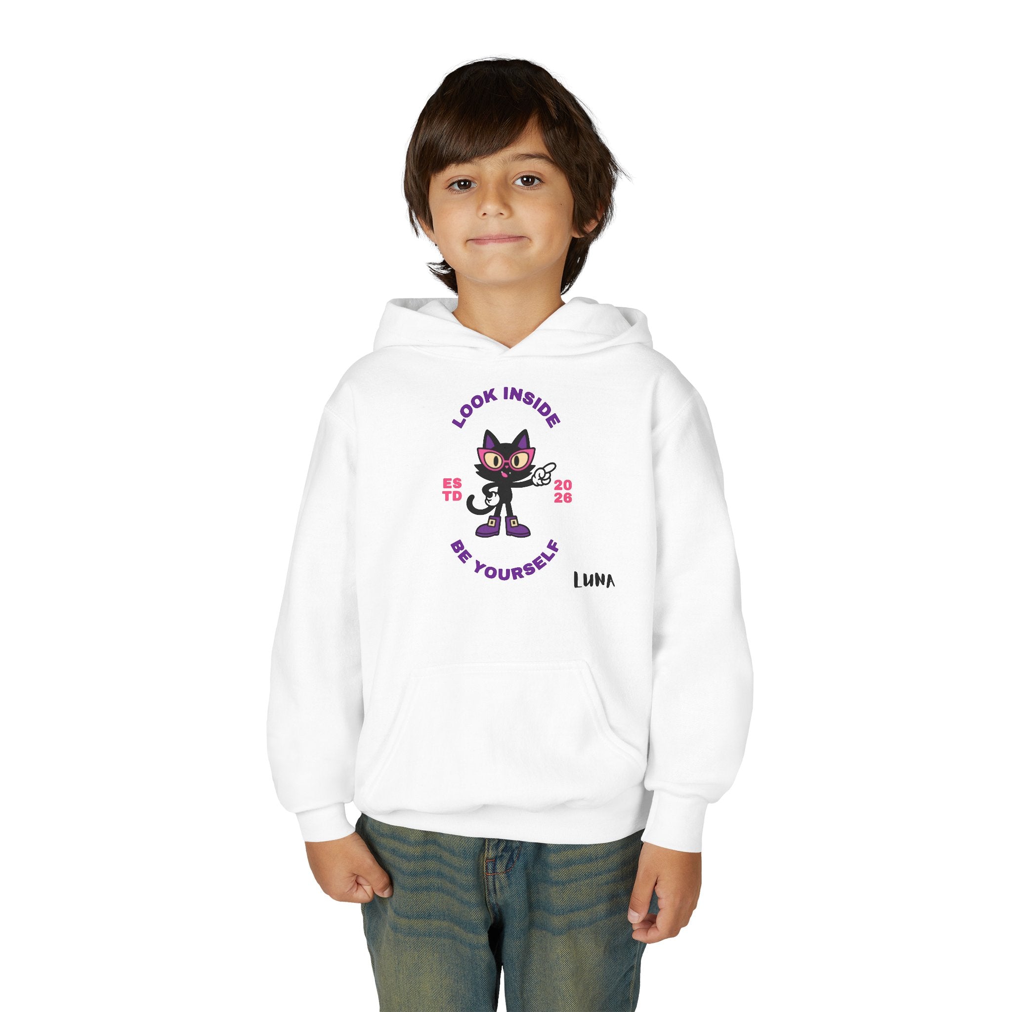 LUNA Wired Differently Youth Hoodie | Look Inside Be Yourself Cat Sweatshirt