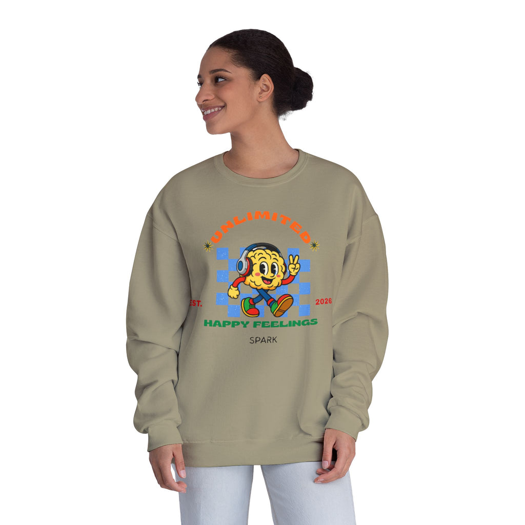 SPARK Wired Differently Crewneck Sweatshirt | Unlimited Happy Feelings Retro Pullover