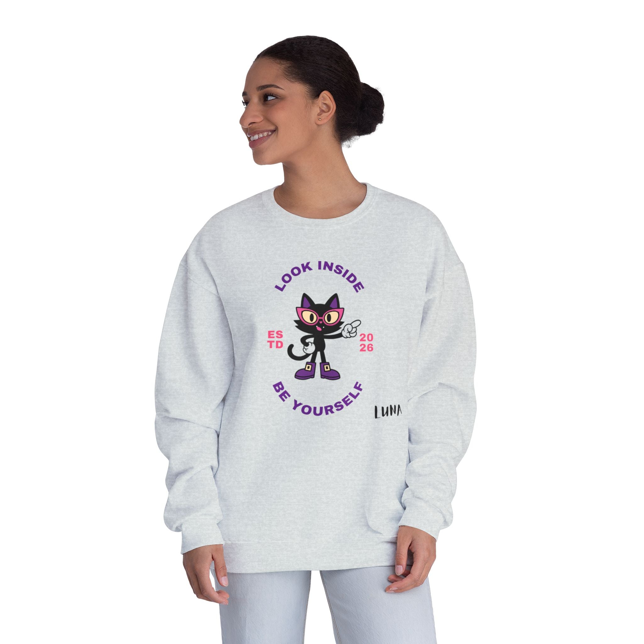 LUNA Wired Differently Crewneck Sweatshirt | Look Inside Be Yourself Cat Design