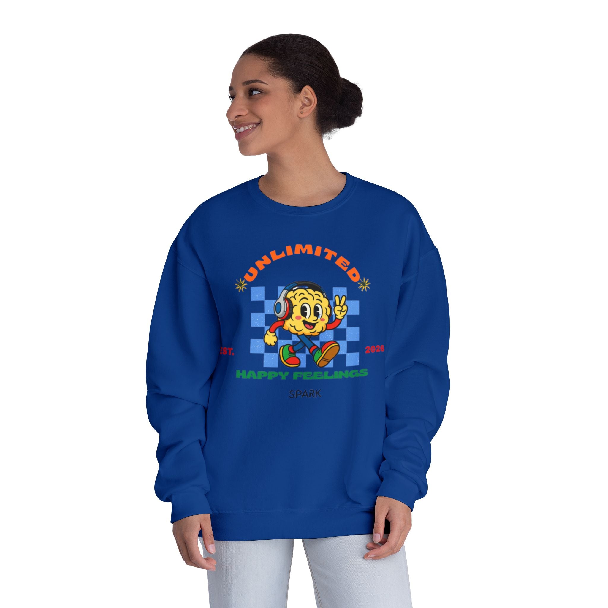 SPARK Wired Differently Crewneck Sweatshirt | Unlimited Happy Feelings Retro Pullover