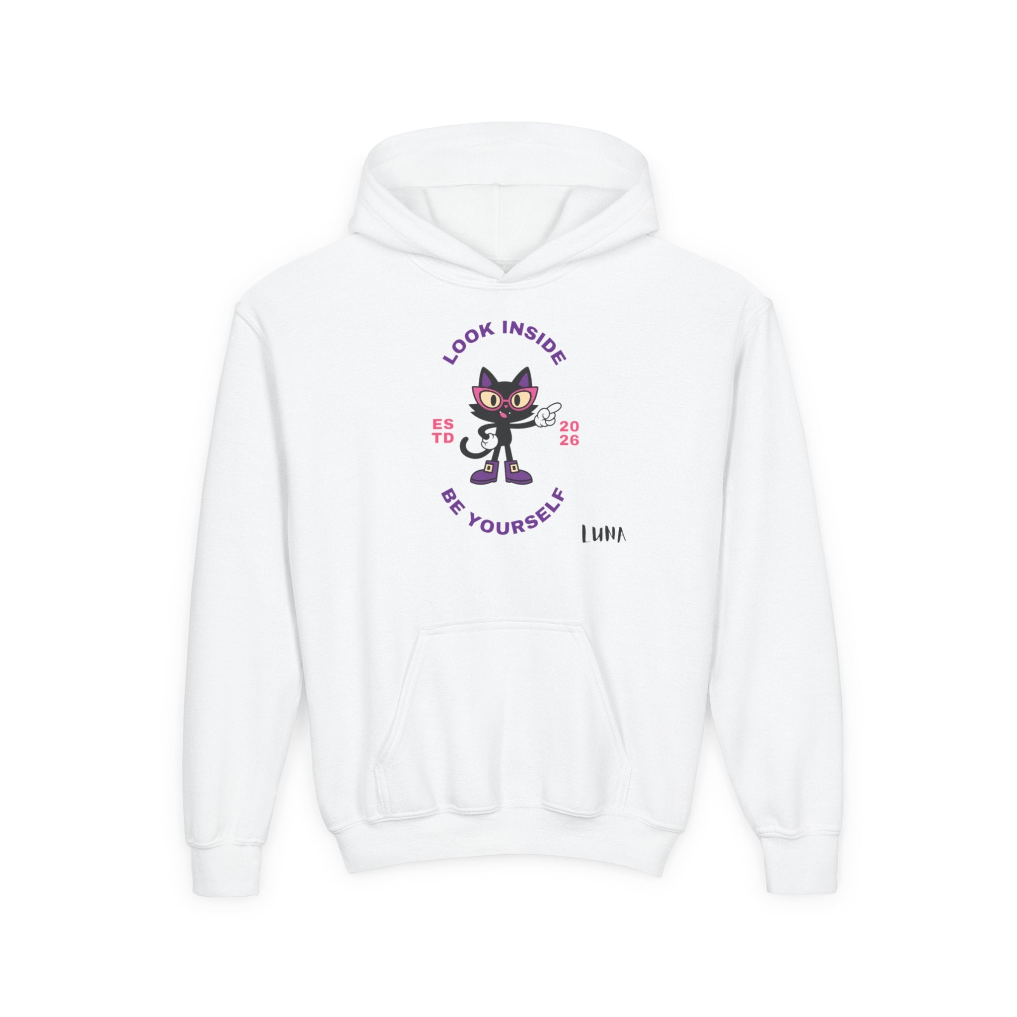 LUNA Wired Differently Youth Hoodie | Look Inside Be Yourself Cat Sweatshirt