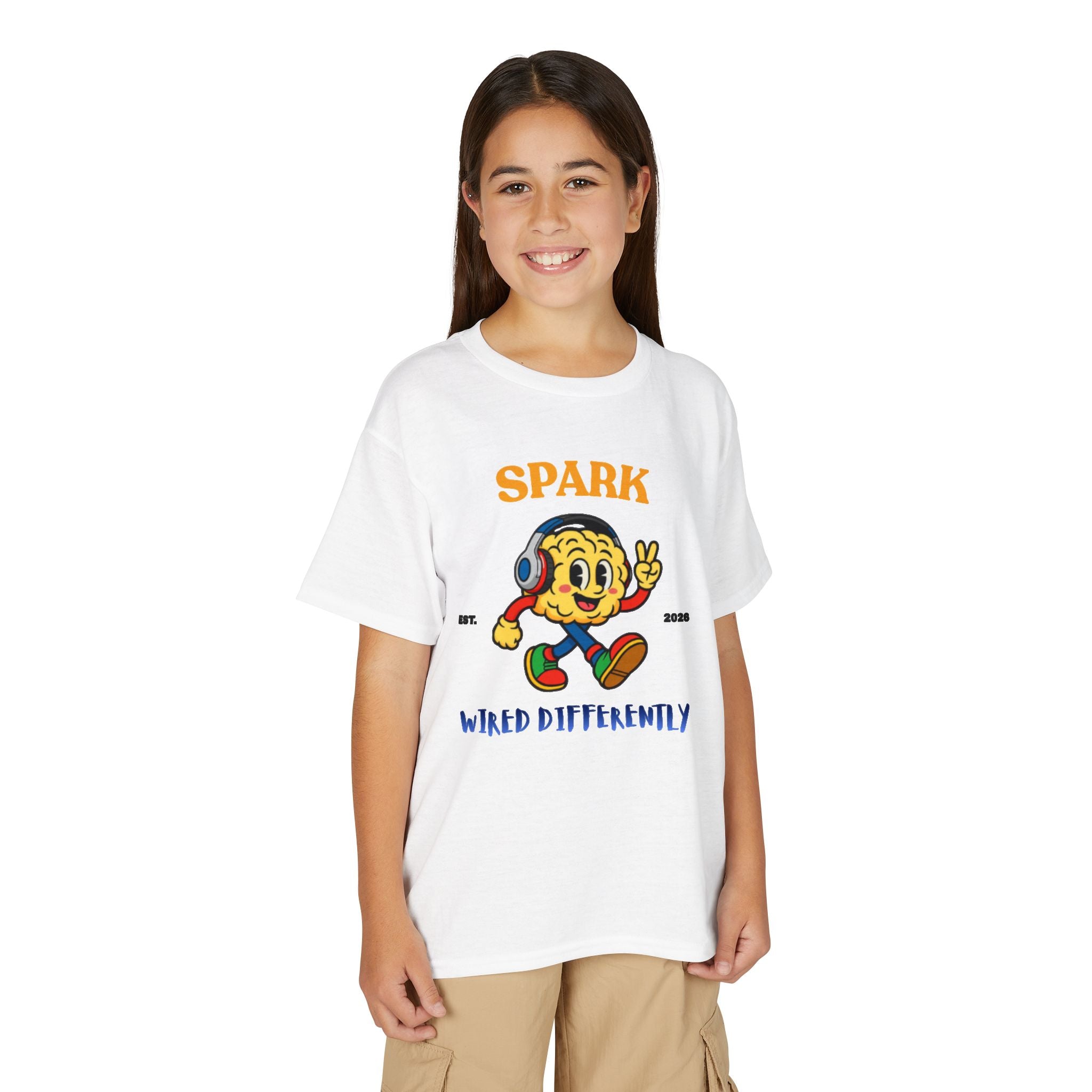 SPARK Wired Differently Youth Tee | Retro Neurodivergent Pride Kids Shirt | Wired Differently Mascot T-Shirt